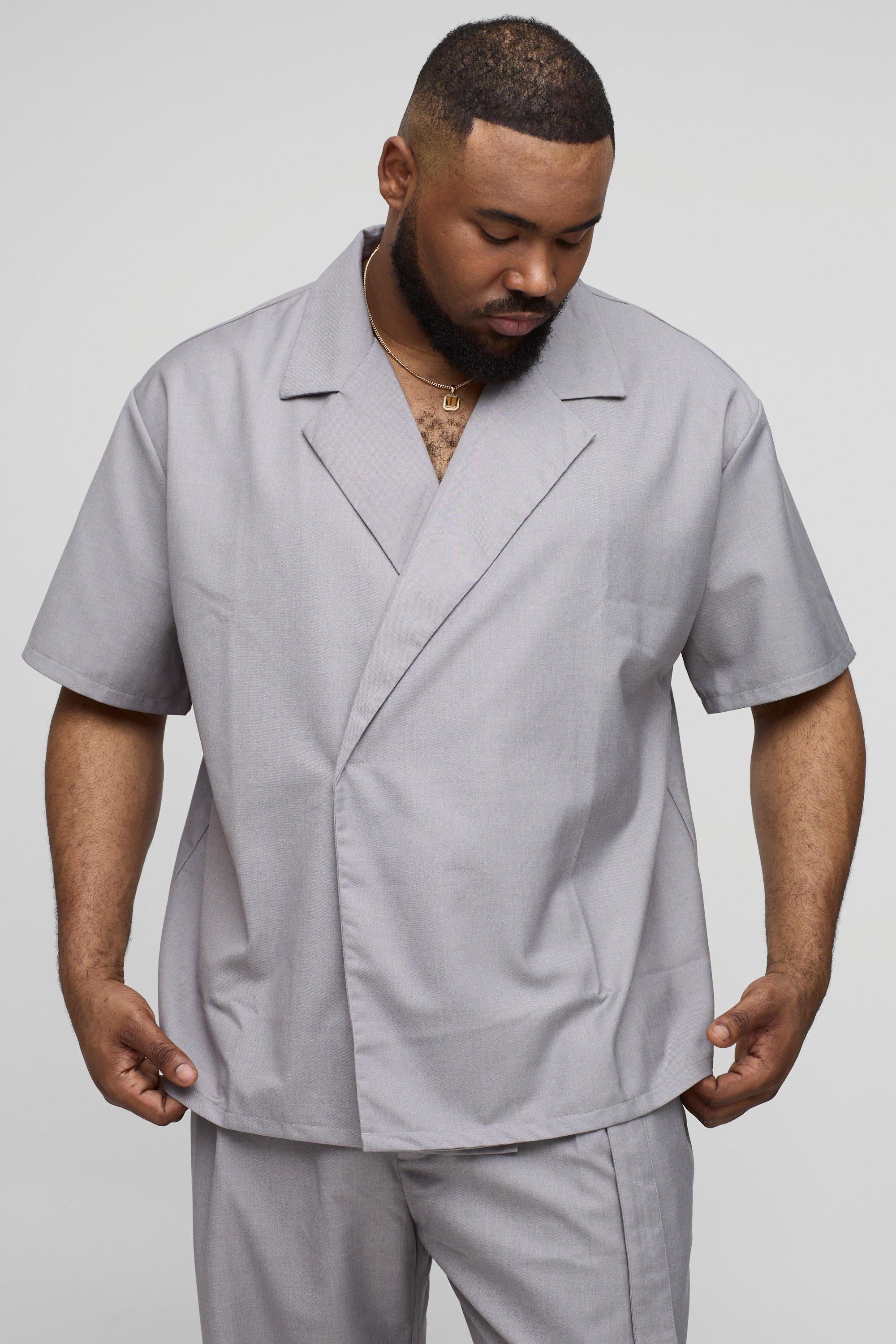 Camicia sartoriale Plus Size squadrata a incrocio, Grigio