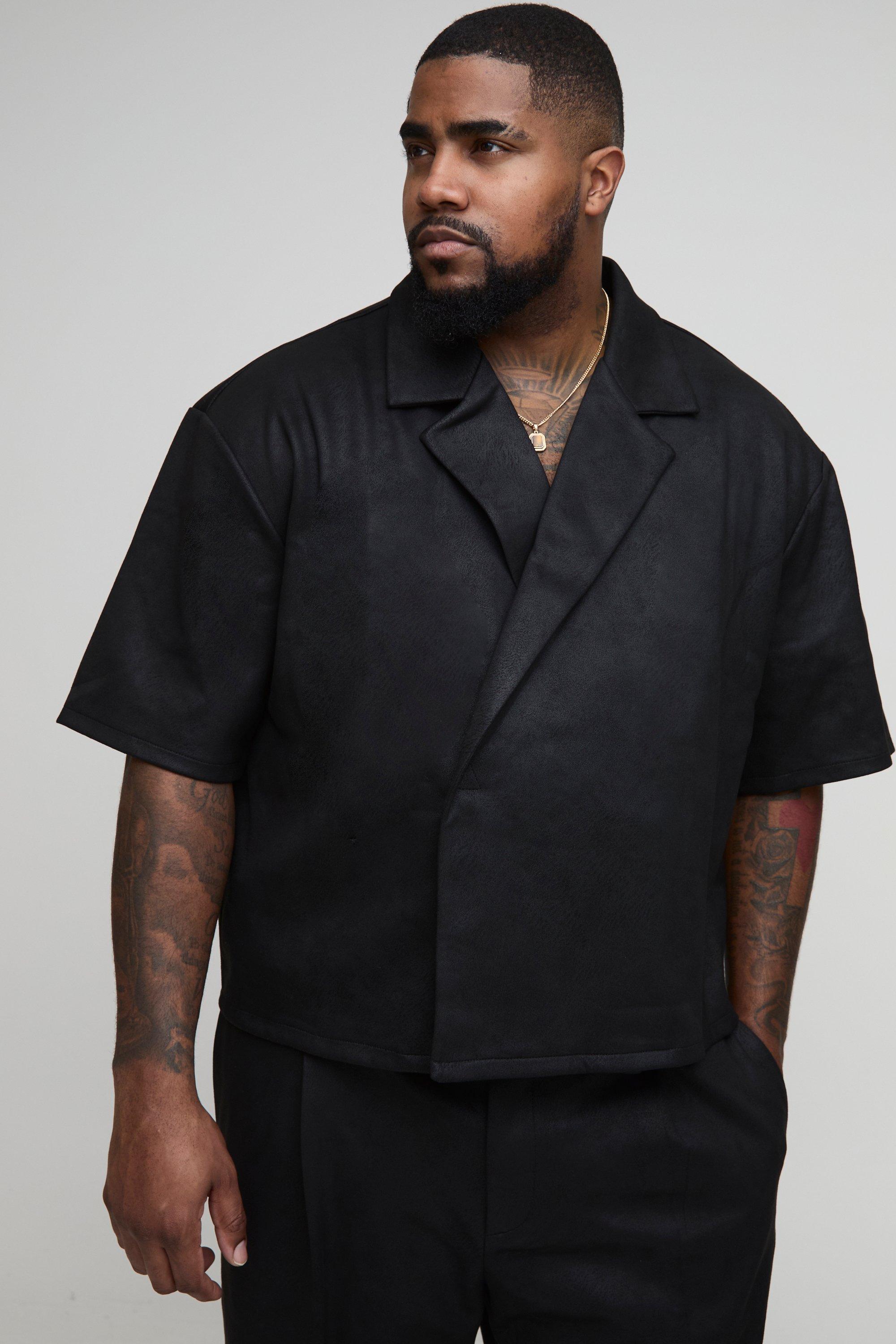 Camicia scaldacuore Plus Size sartoriale in scamosciato sintetico, Nero