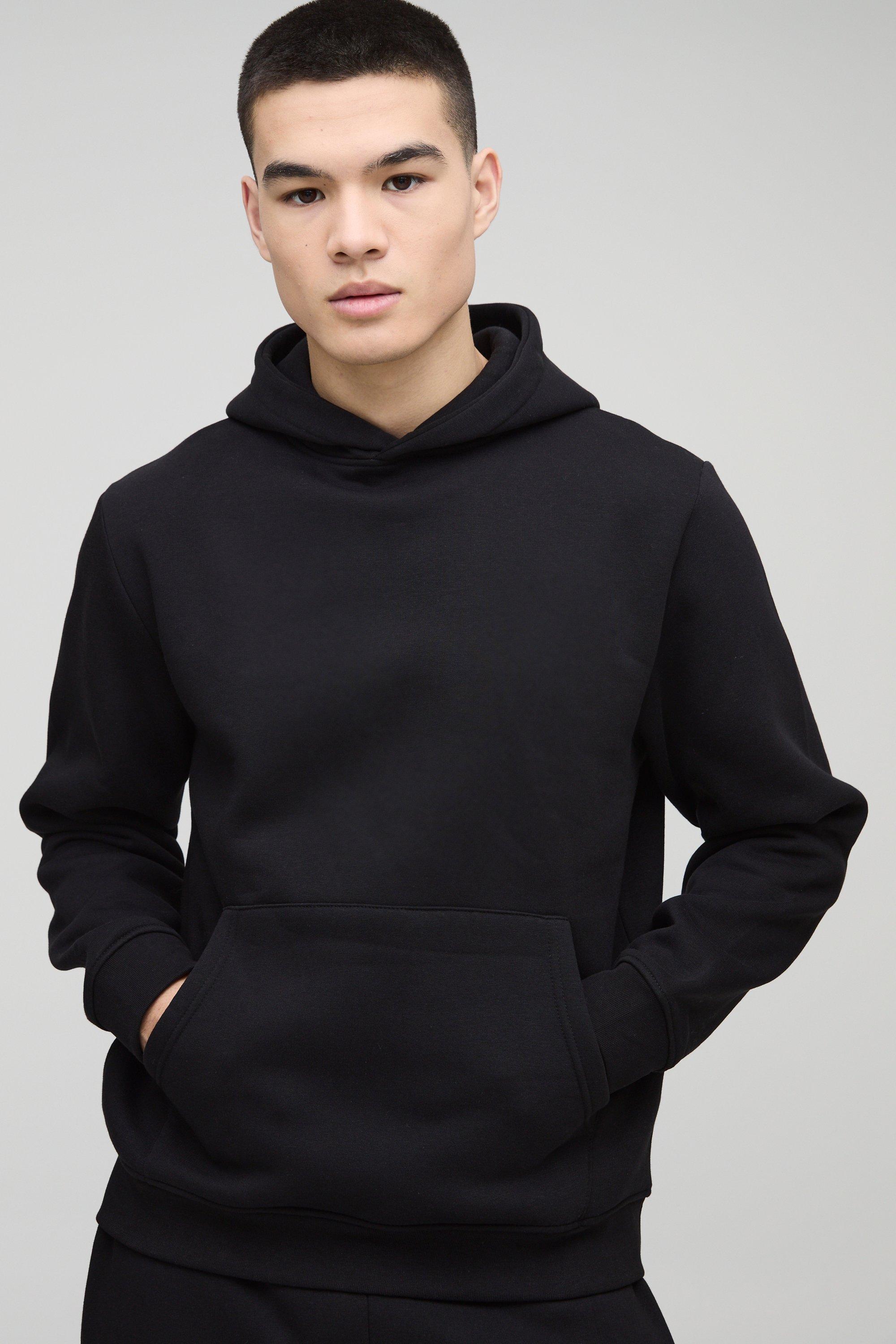 Mens Black 330GSM Basic Over The Head Hoodie, Black