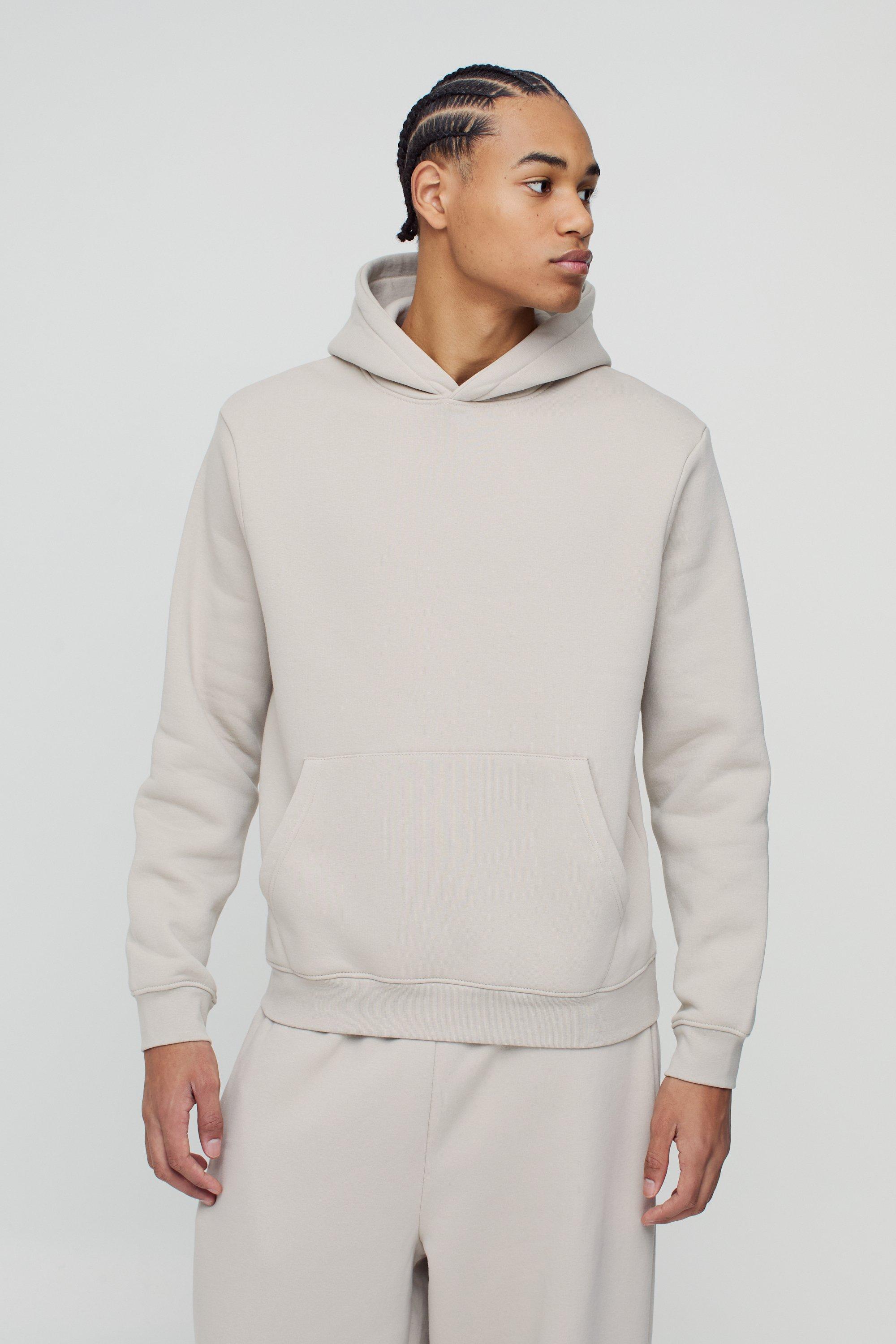 Mens Beige 330GSM Basic Over The Head Hoodie, Beige