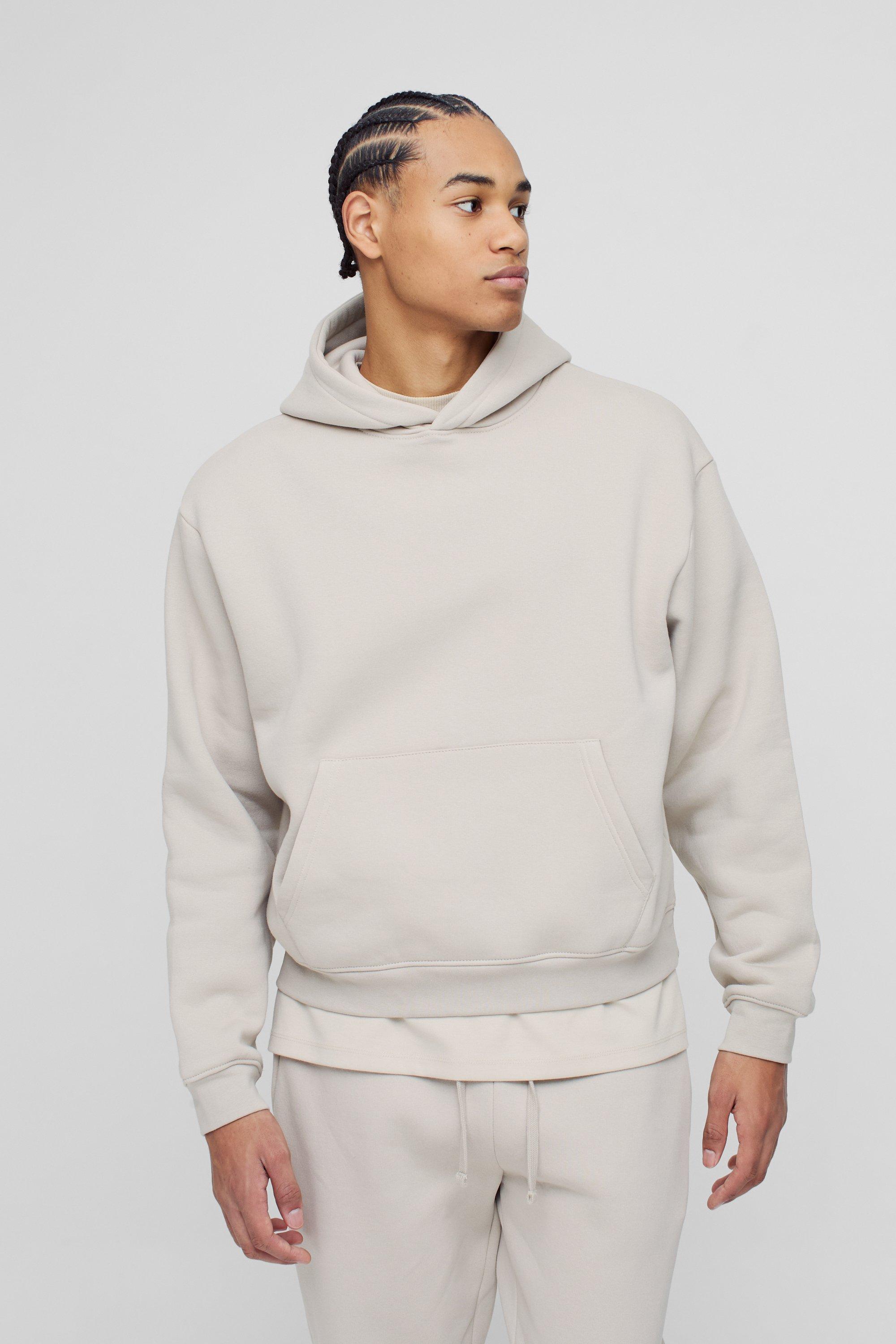 Mens Beige 330GSM Basic Oversized Boxy Hoodie, Beige