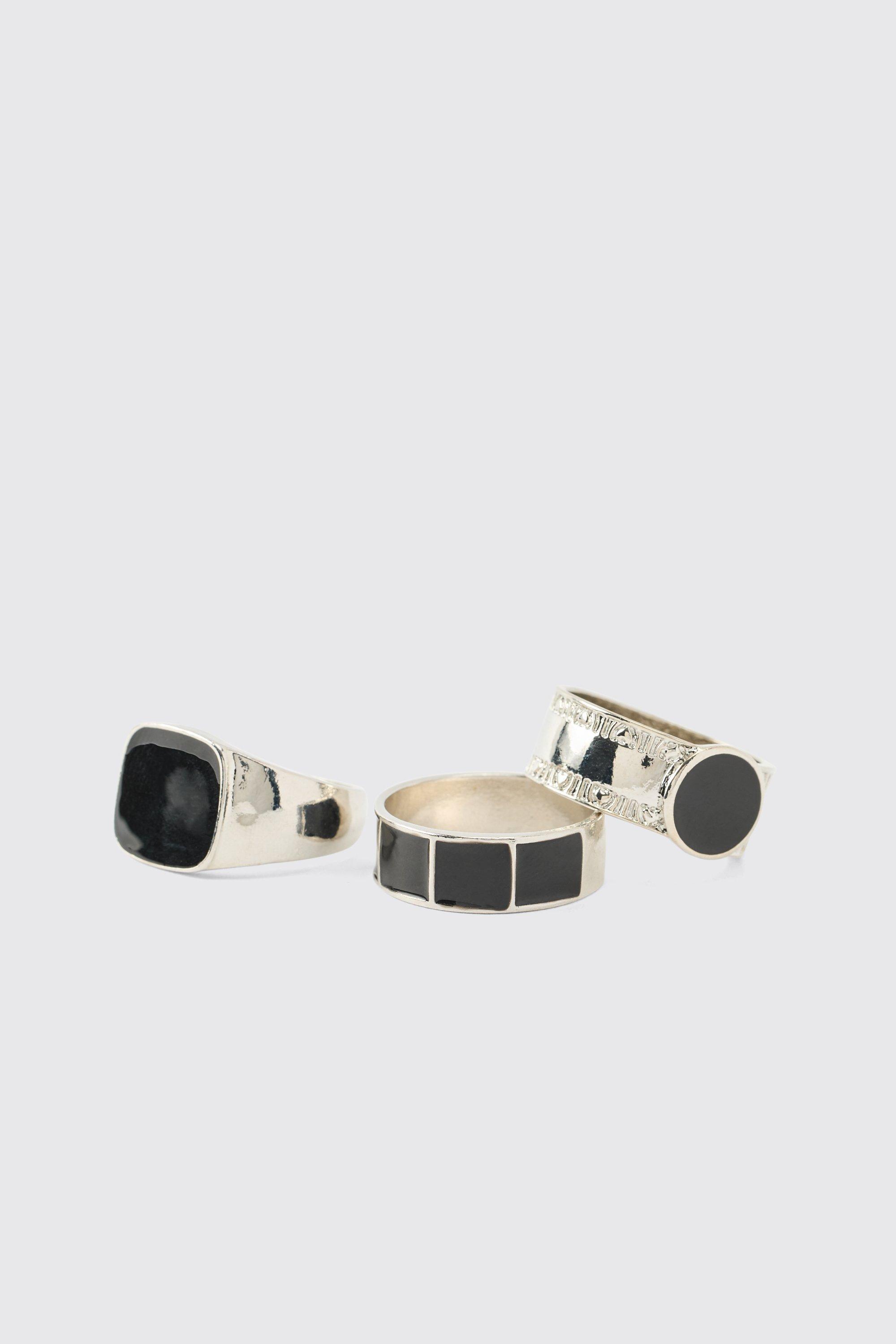 Anelli con sigillo color argento - set di 3 paia, Grigio
