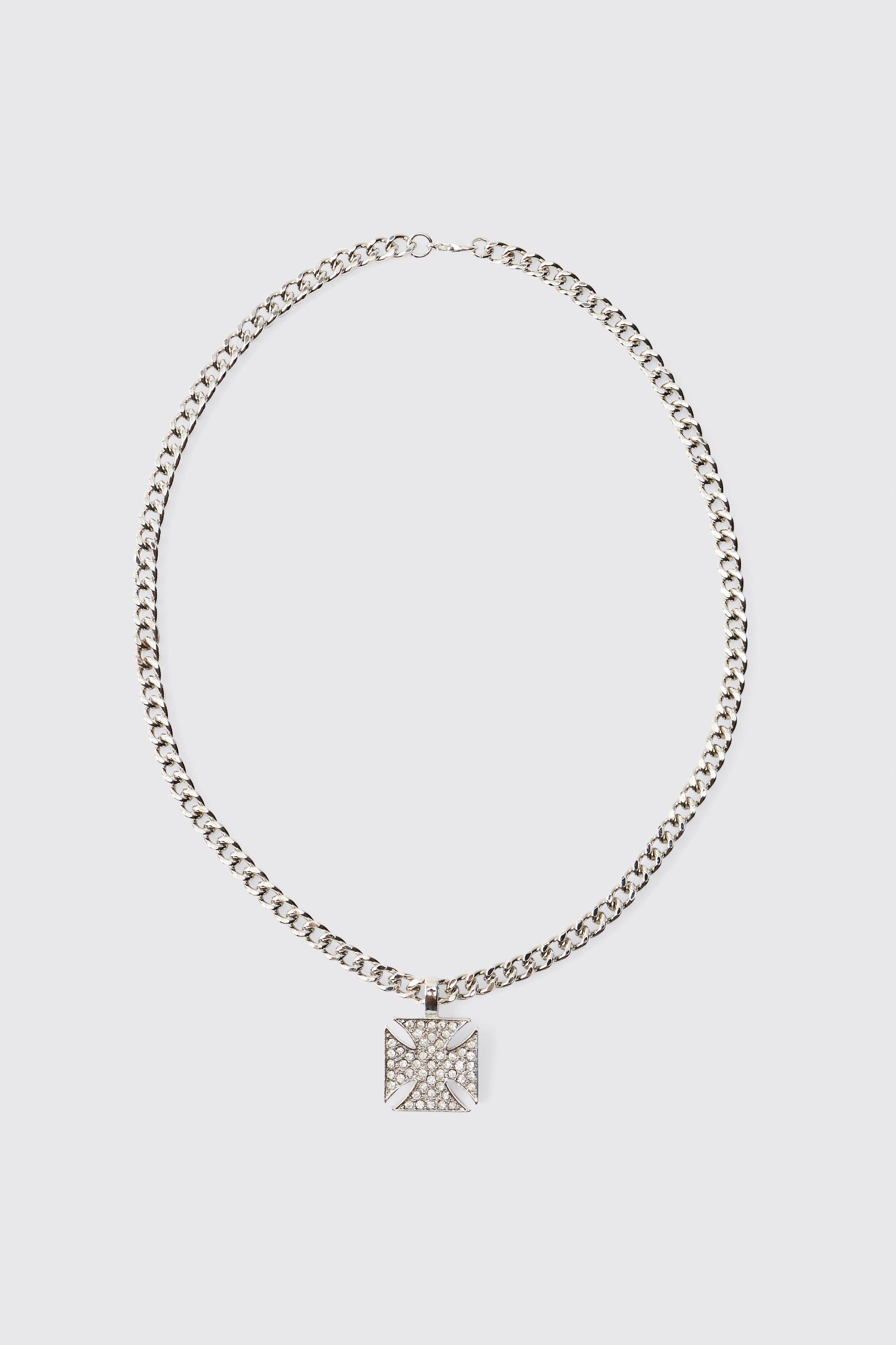 Collana in argento con croce piatta, Grigio
