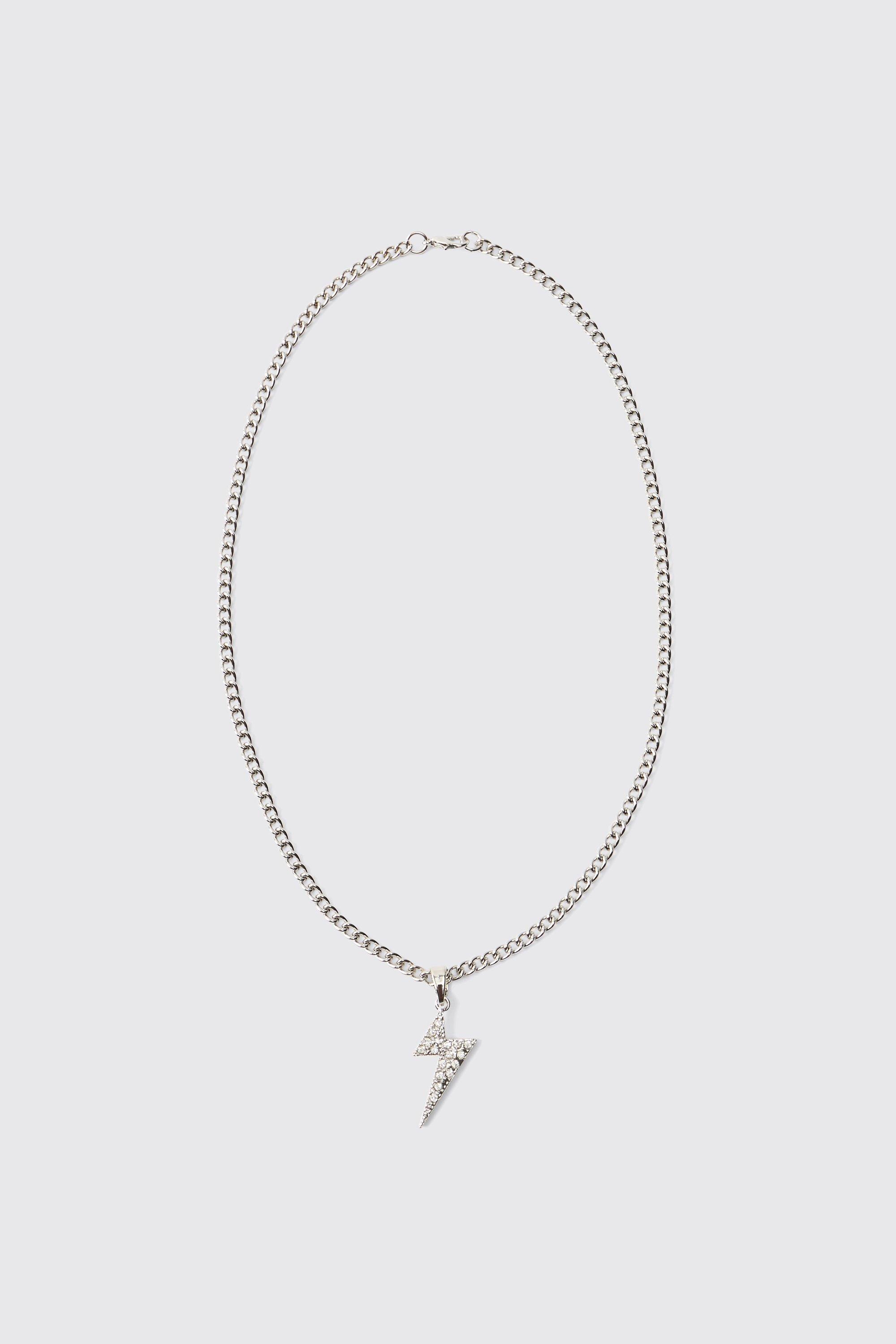 Collana color argento con fulmine ghiacciato, Grigio
