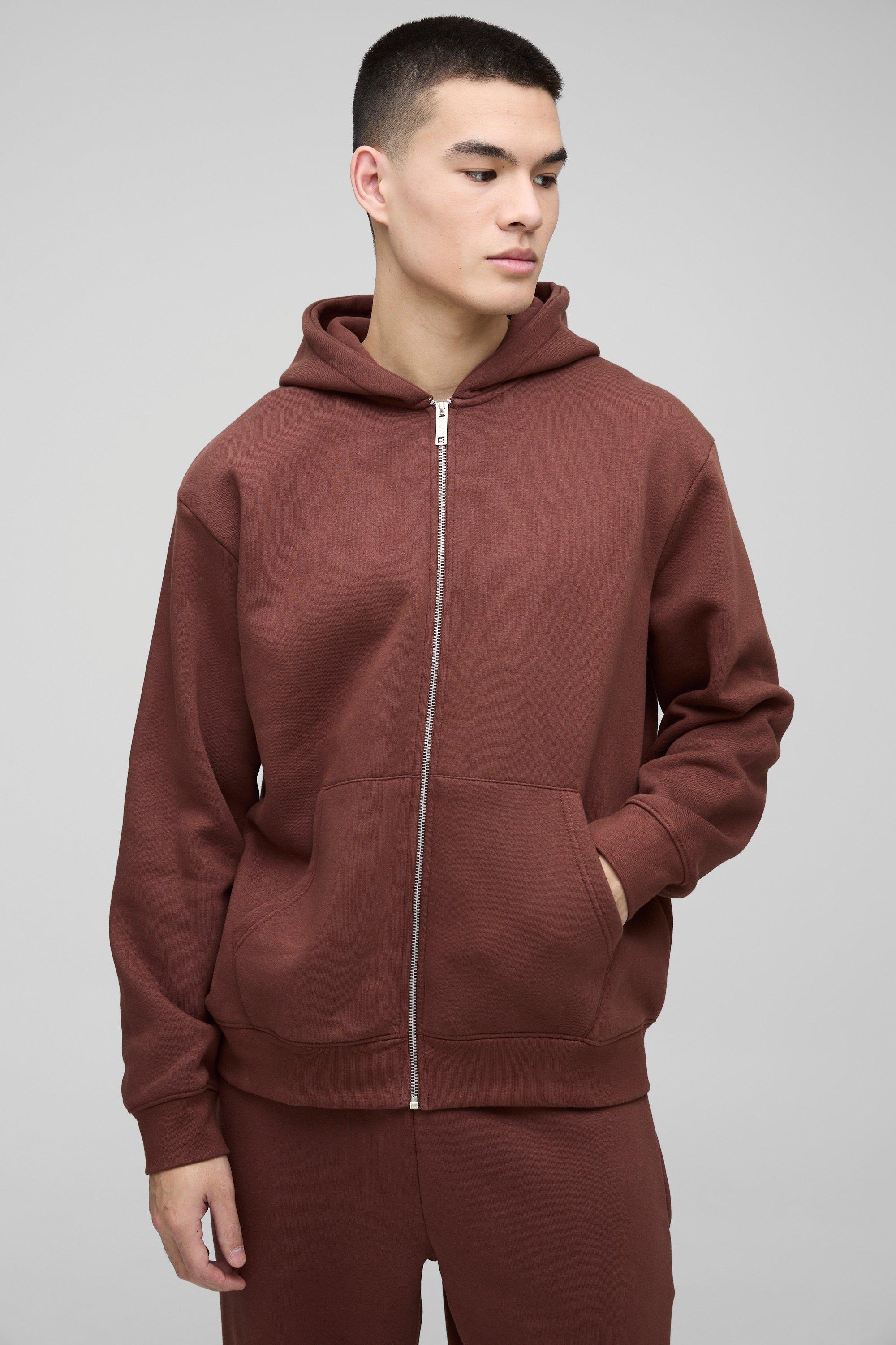 Felpa oversize Basic da 330 g/mq con zip e cappuccio, Brown