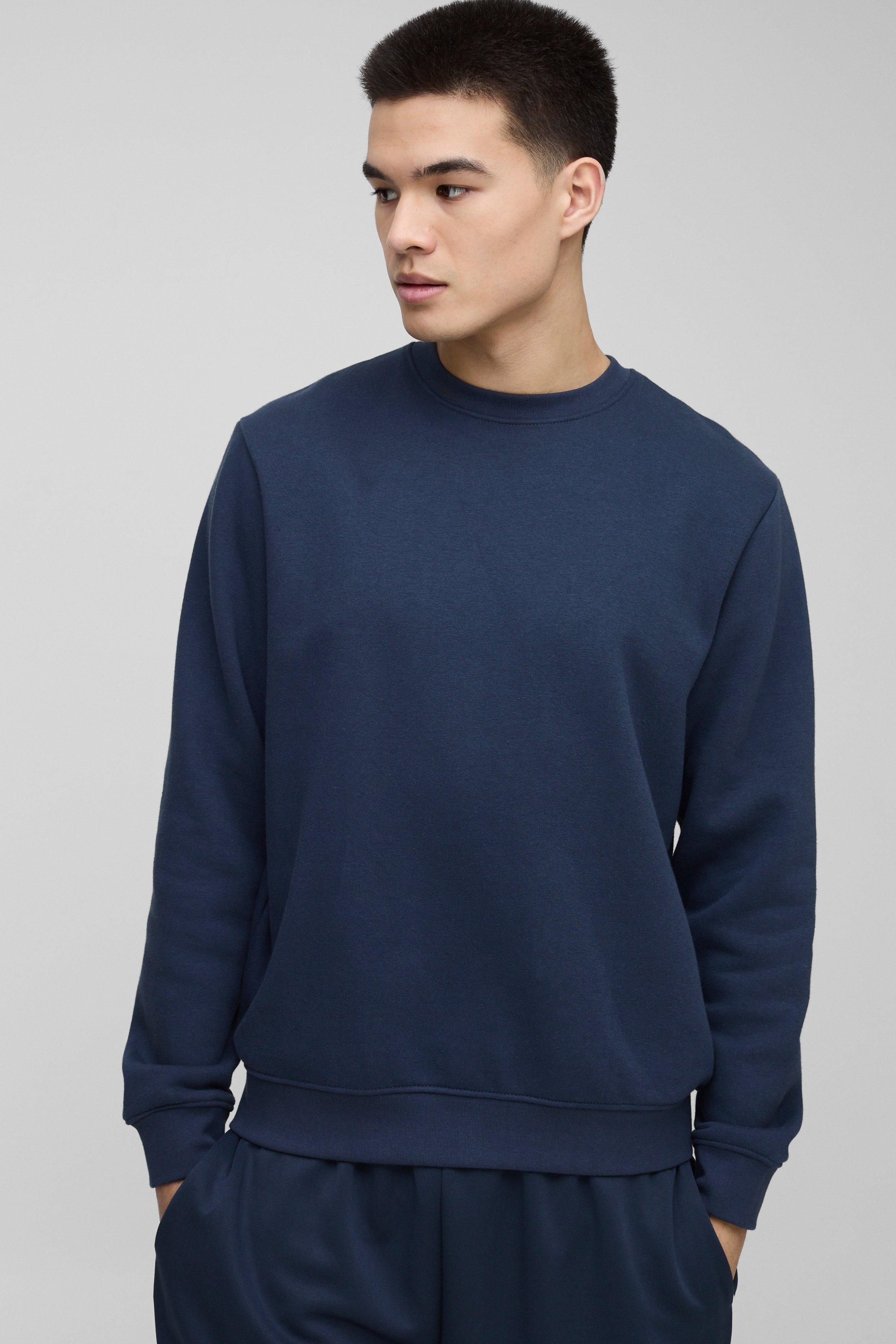 Mens Navy Basic Regular Fit Crew Neck Sweatshirt, Navy