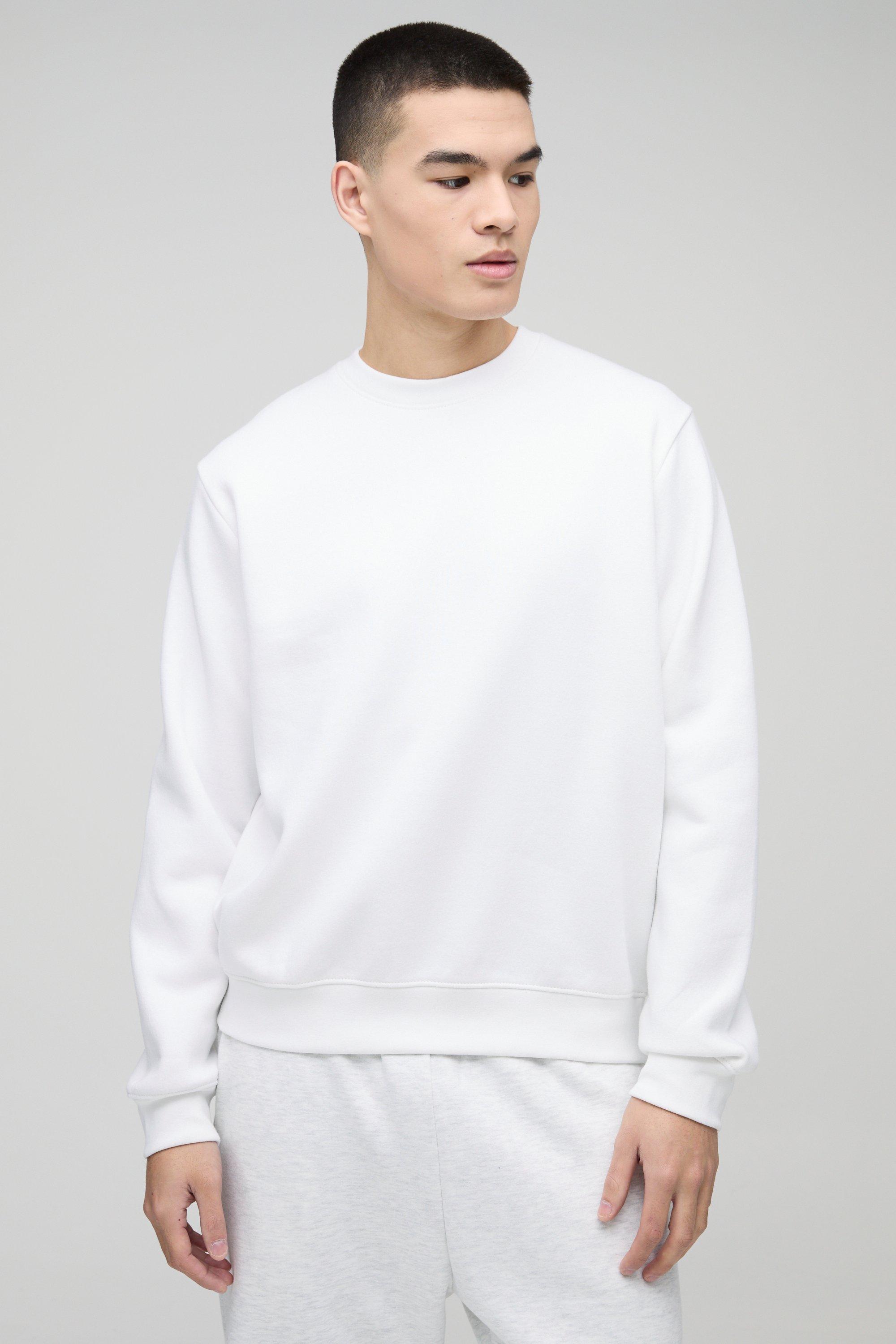 Mens White 330GSM Basic Crew Neck Sweatshirt, White