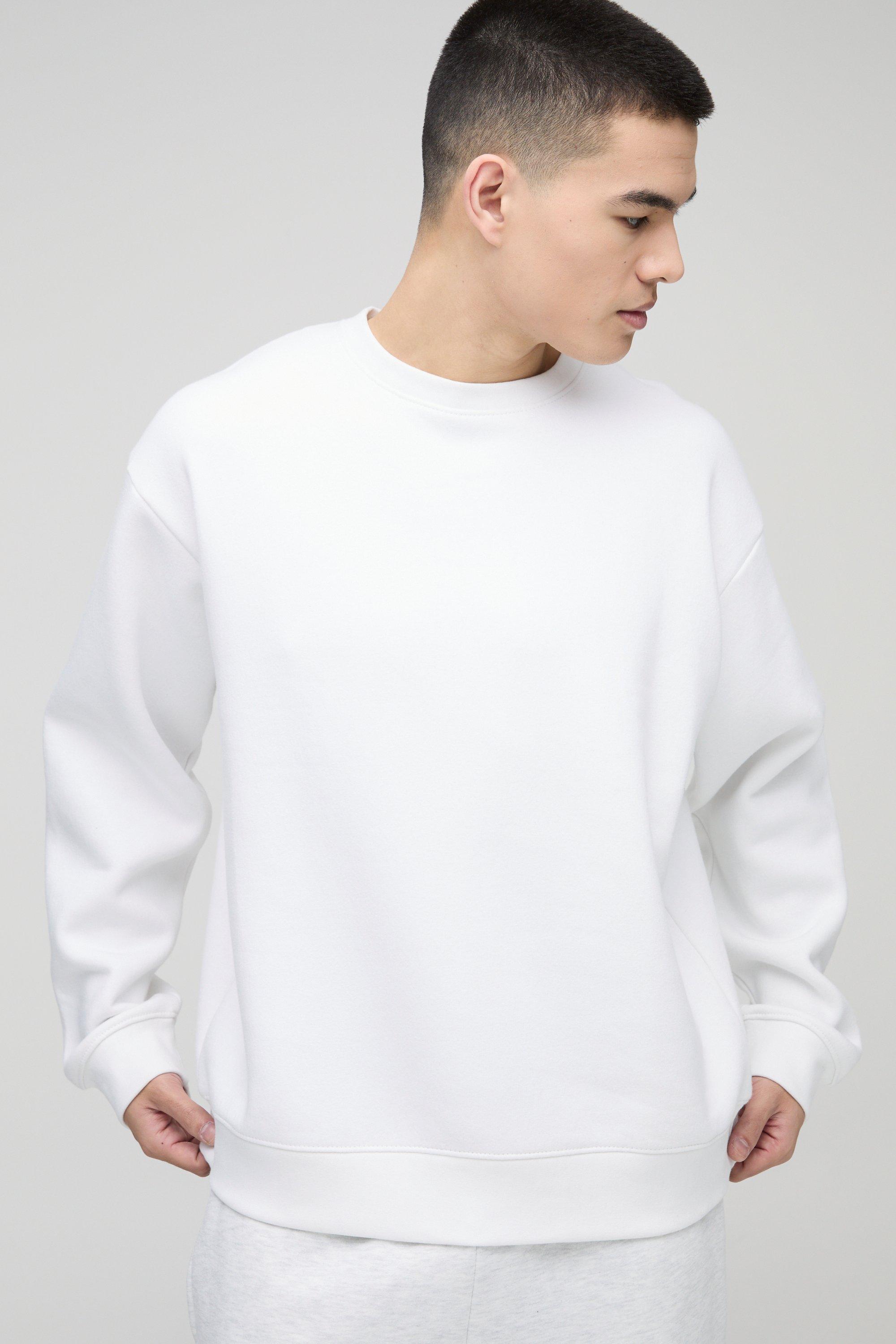 Felpa a girocollo oversize Basic da 330 g/mq, Bianco