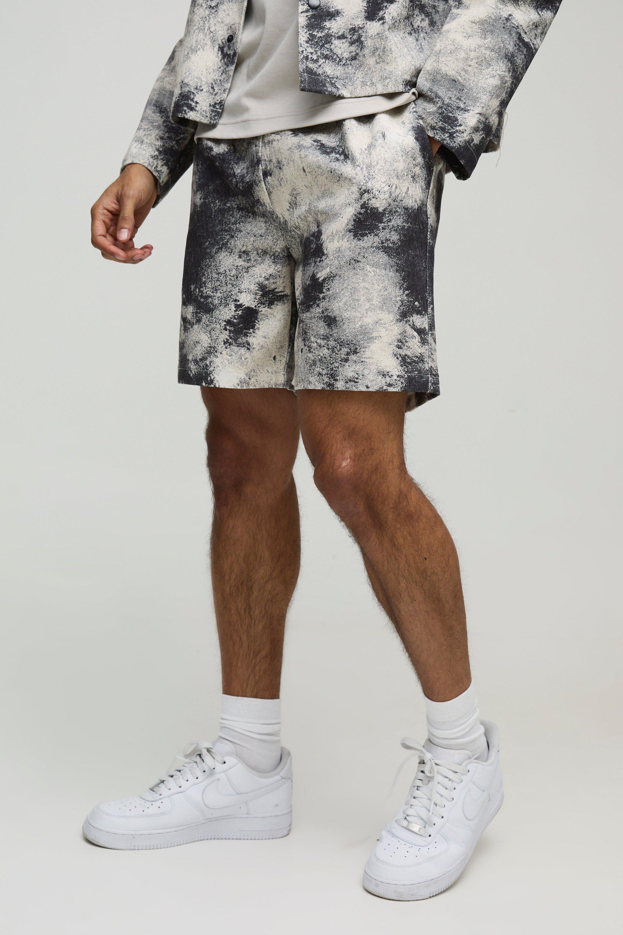 Pantaloncini rilassati in twill con stampa astratta, Nero
