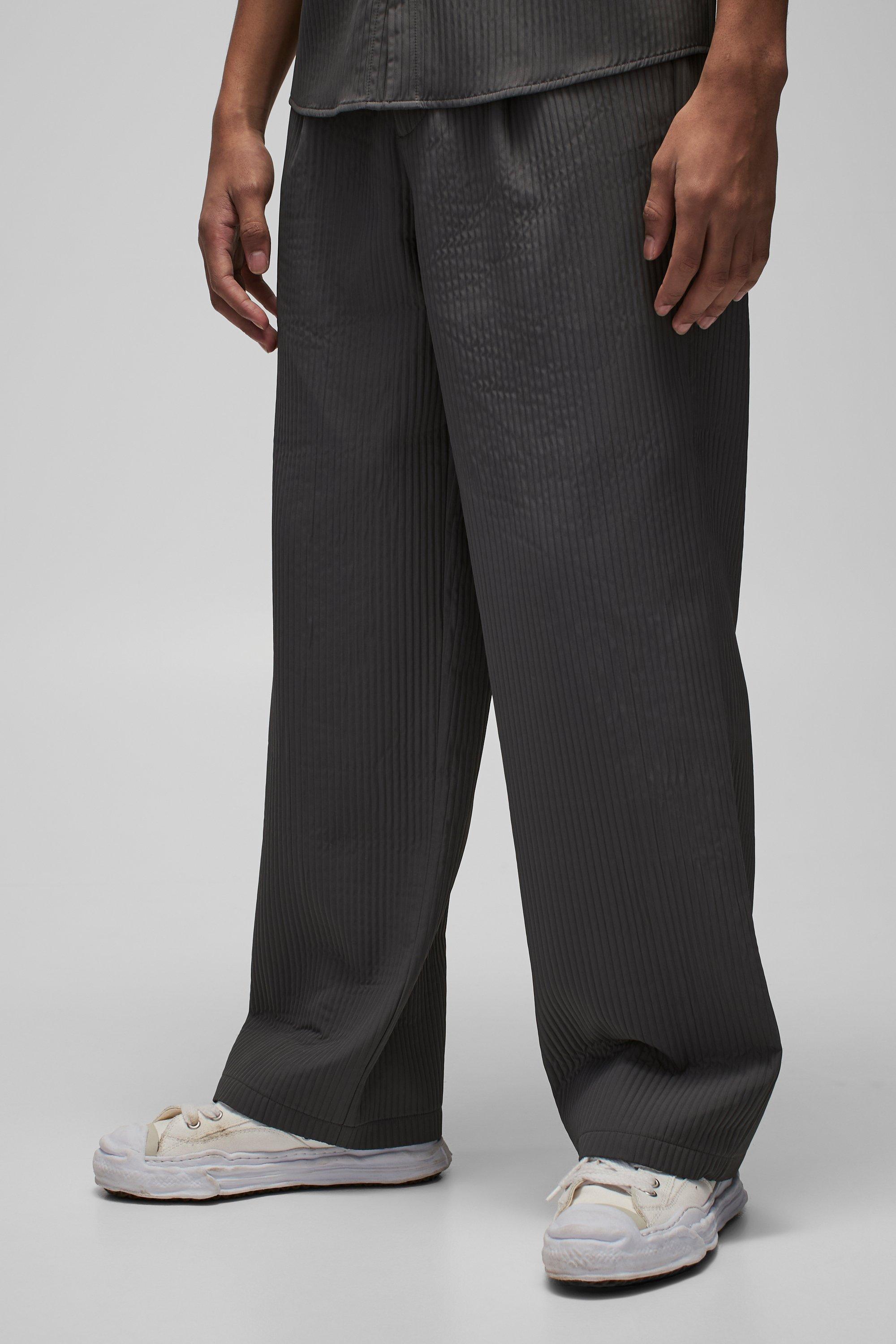 Pantaloni dritti tecnici con pieghe e fascia in vita semifissa, Grigio