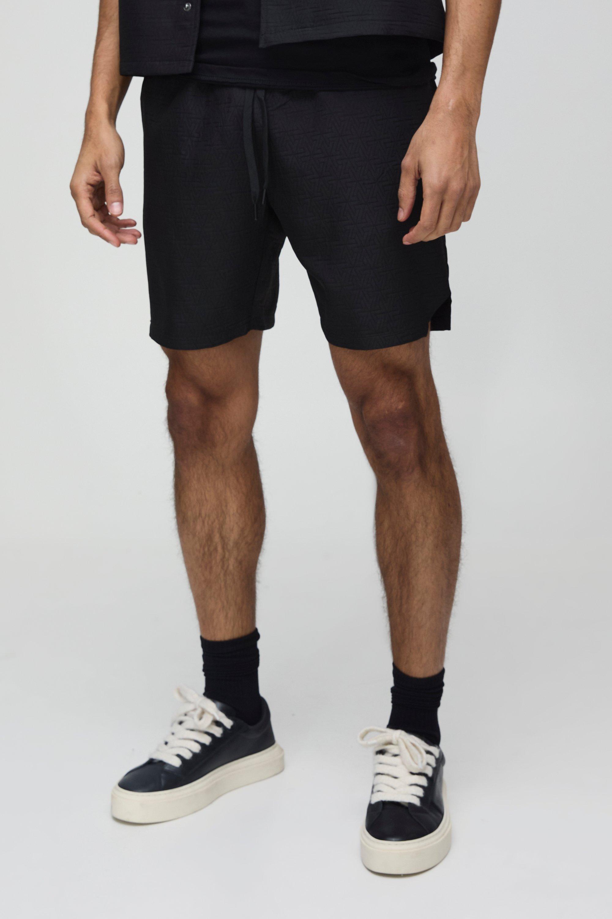 Mens Black Relaxed Fit Abstract Padded Short, Black