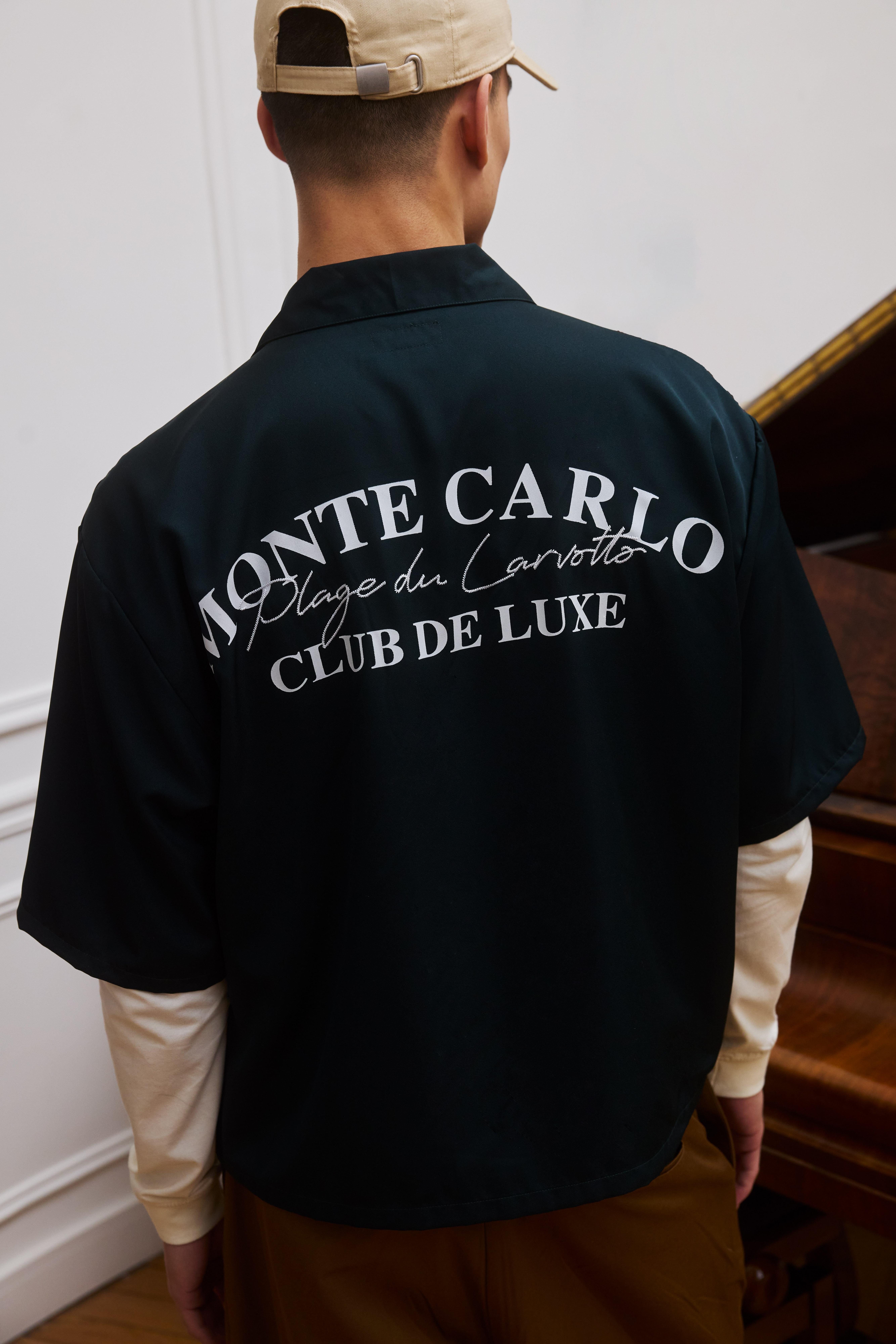 Camicia squadrata oversize con scritta Monte Carlo e rever, Verde