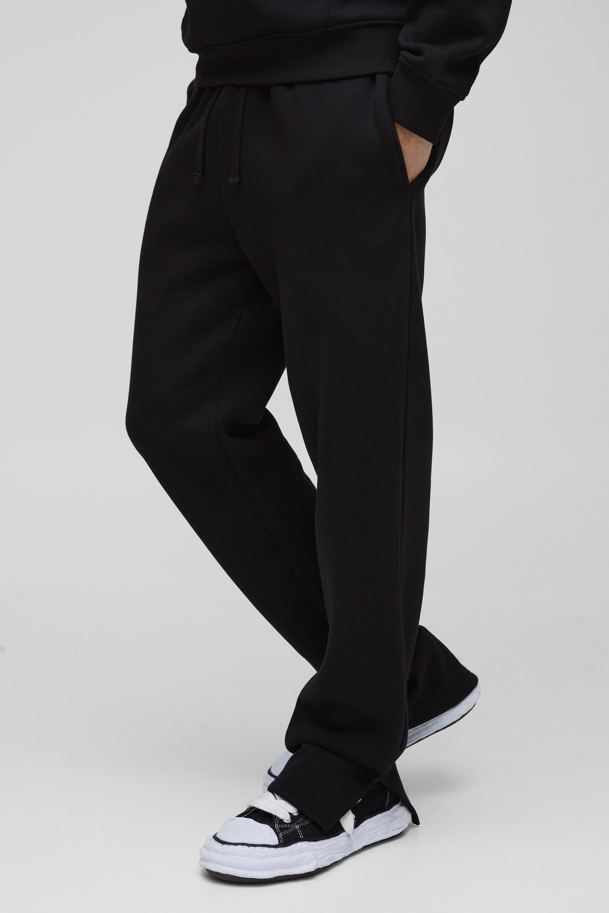 Pantaloni tuta Regular Fit in 330 g/mq con spacco sul fondo, Nero