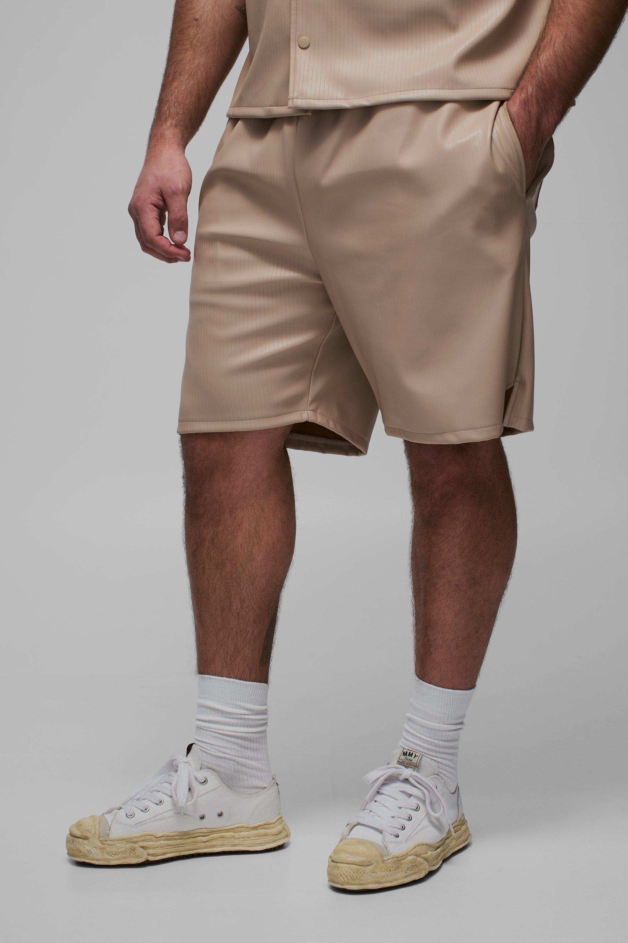 Pantaloncini da basket Plus Size in PU con pieghe, Beige