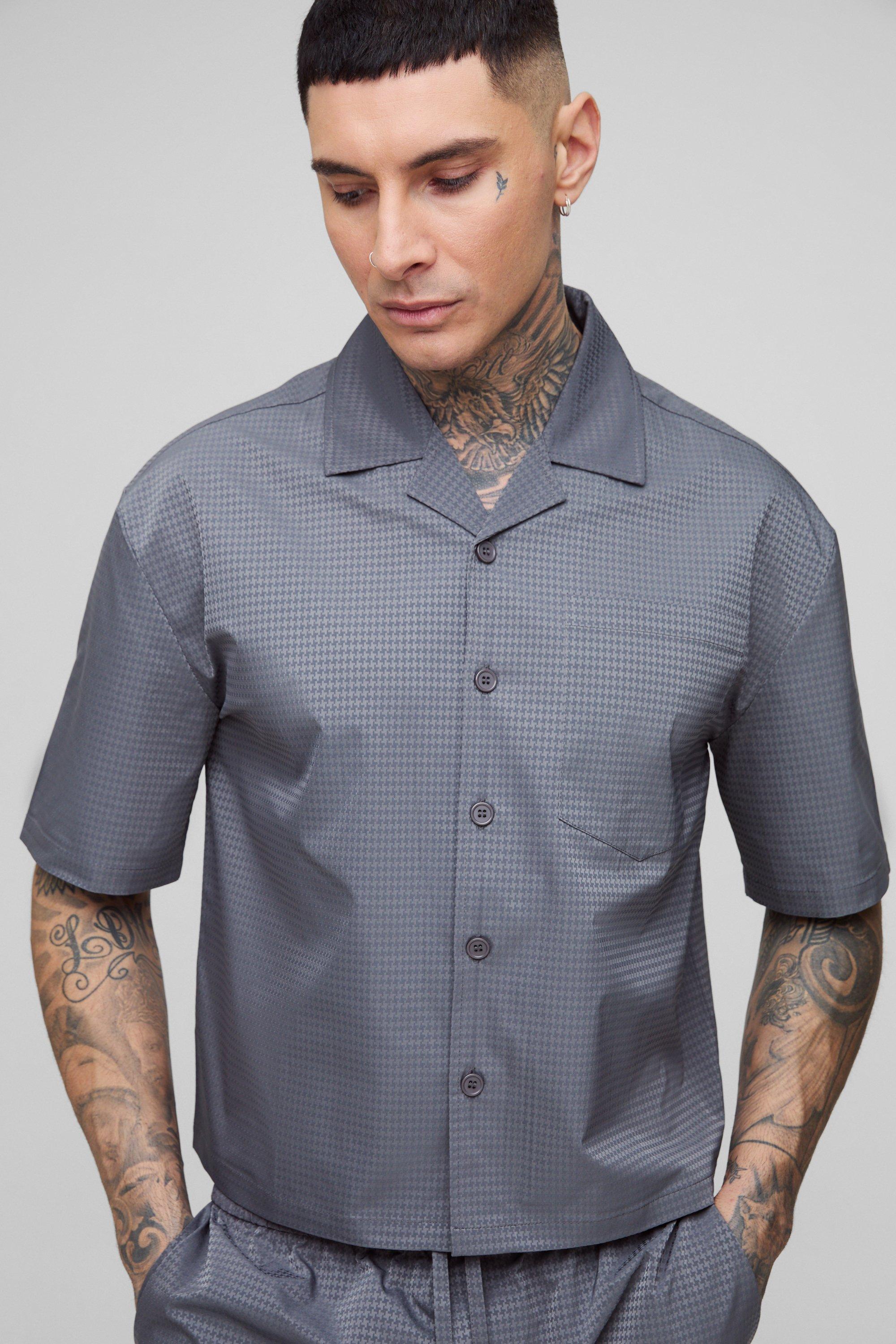 Image of Camicia squadrata Tall oversize in jacquard di raso, Grigio