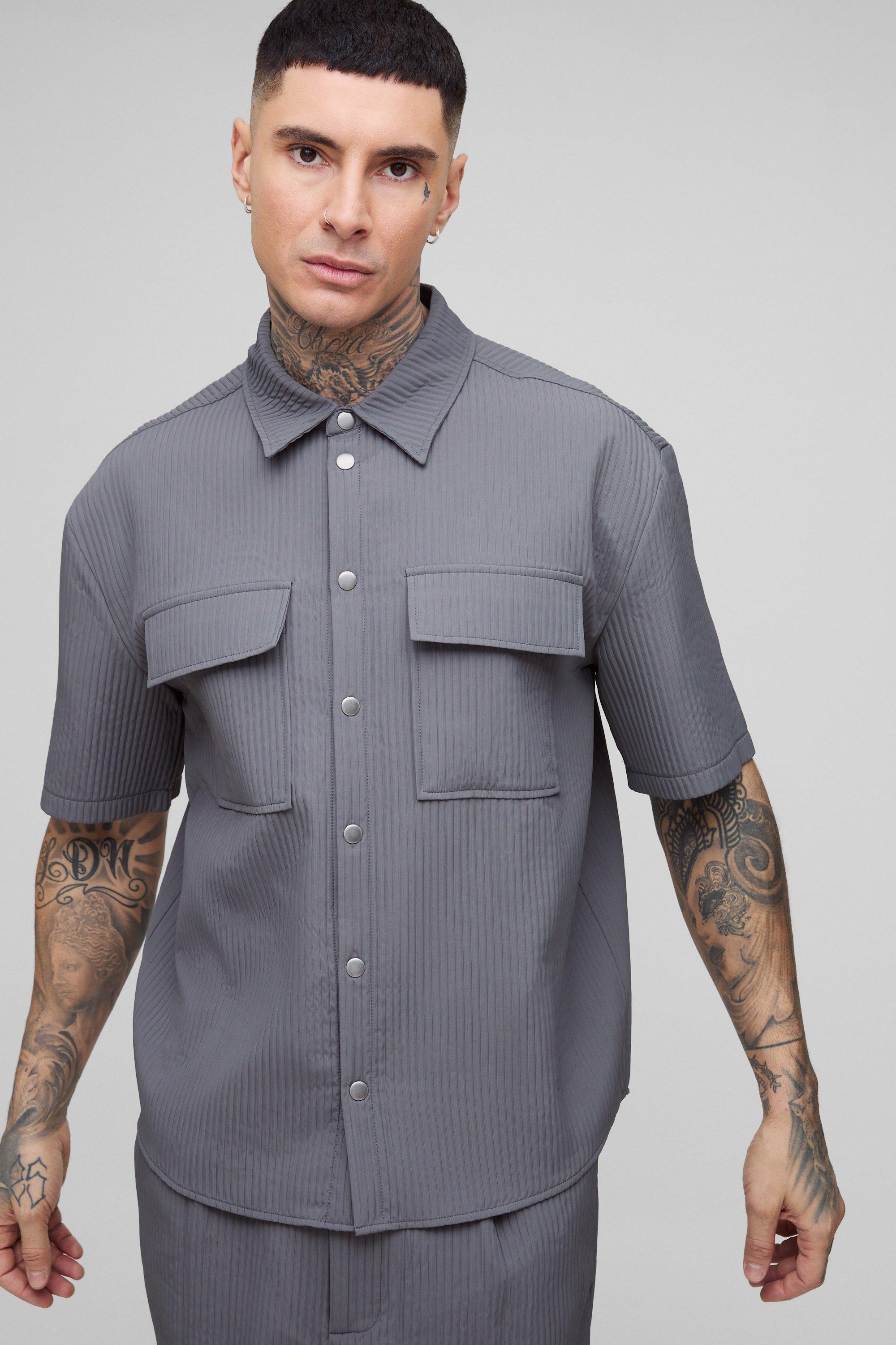 Camicia tecnica Tall a maniche corte con pieghe, Grigio