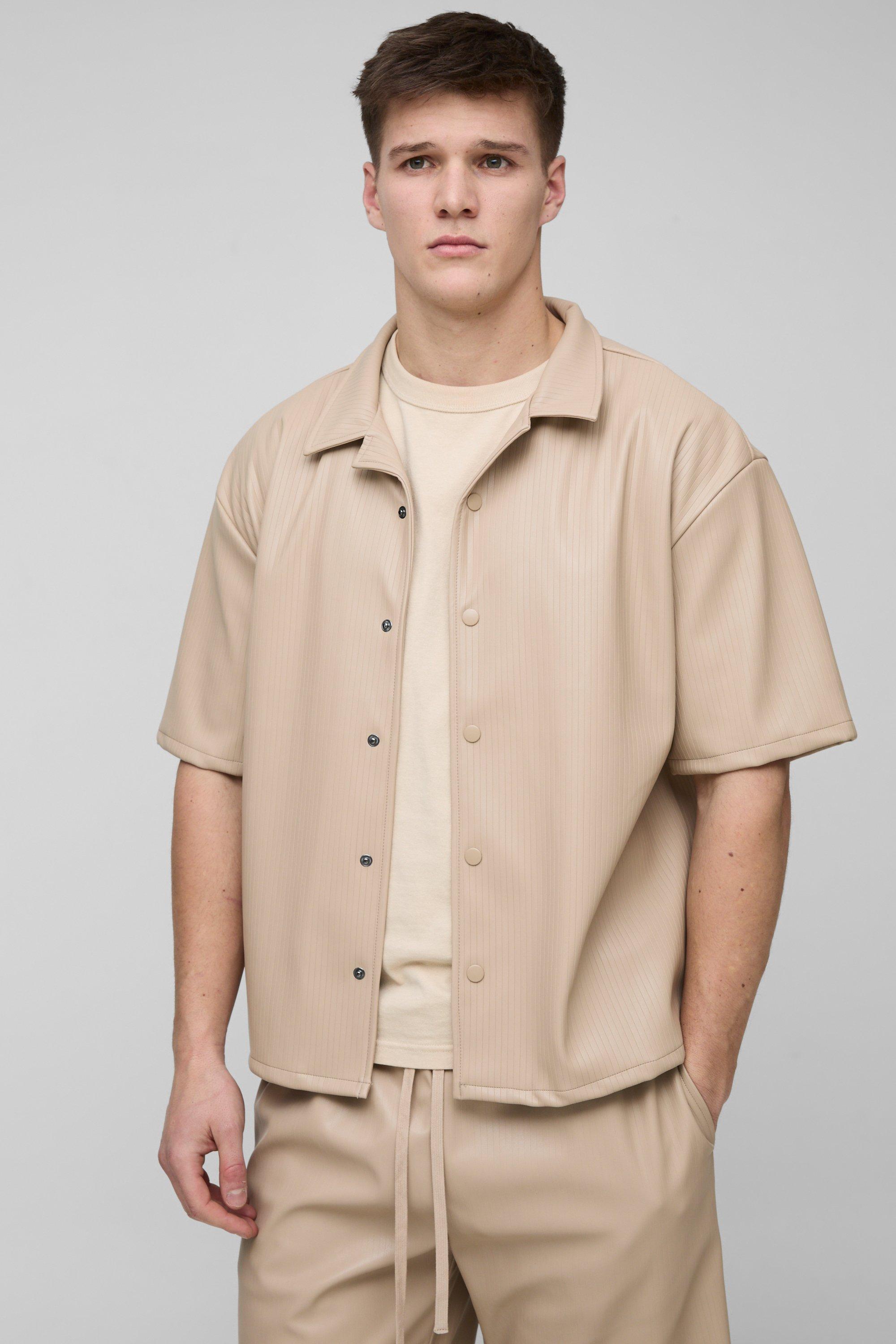 Camicia squadrata Tall oversize in PU a pieghe, Beige