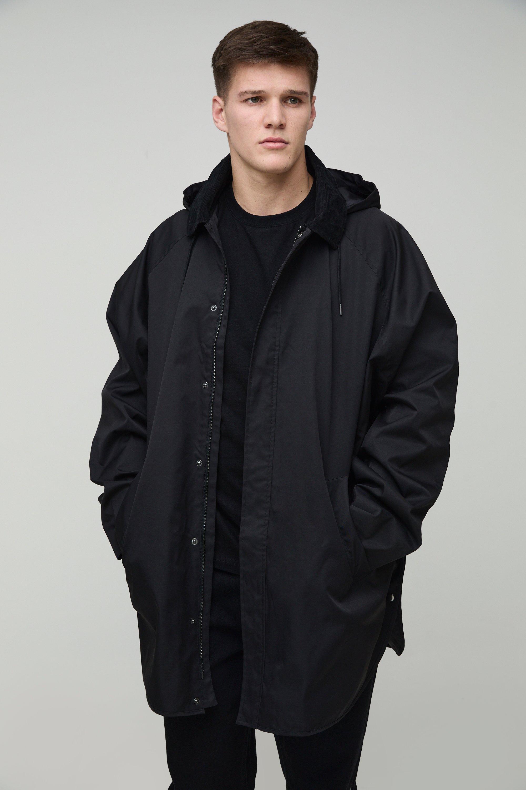 Parka Tall con colletto in velluto a coste e cappuccio, Nero