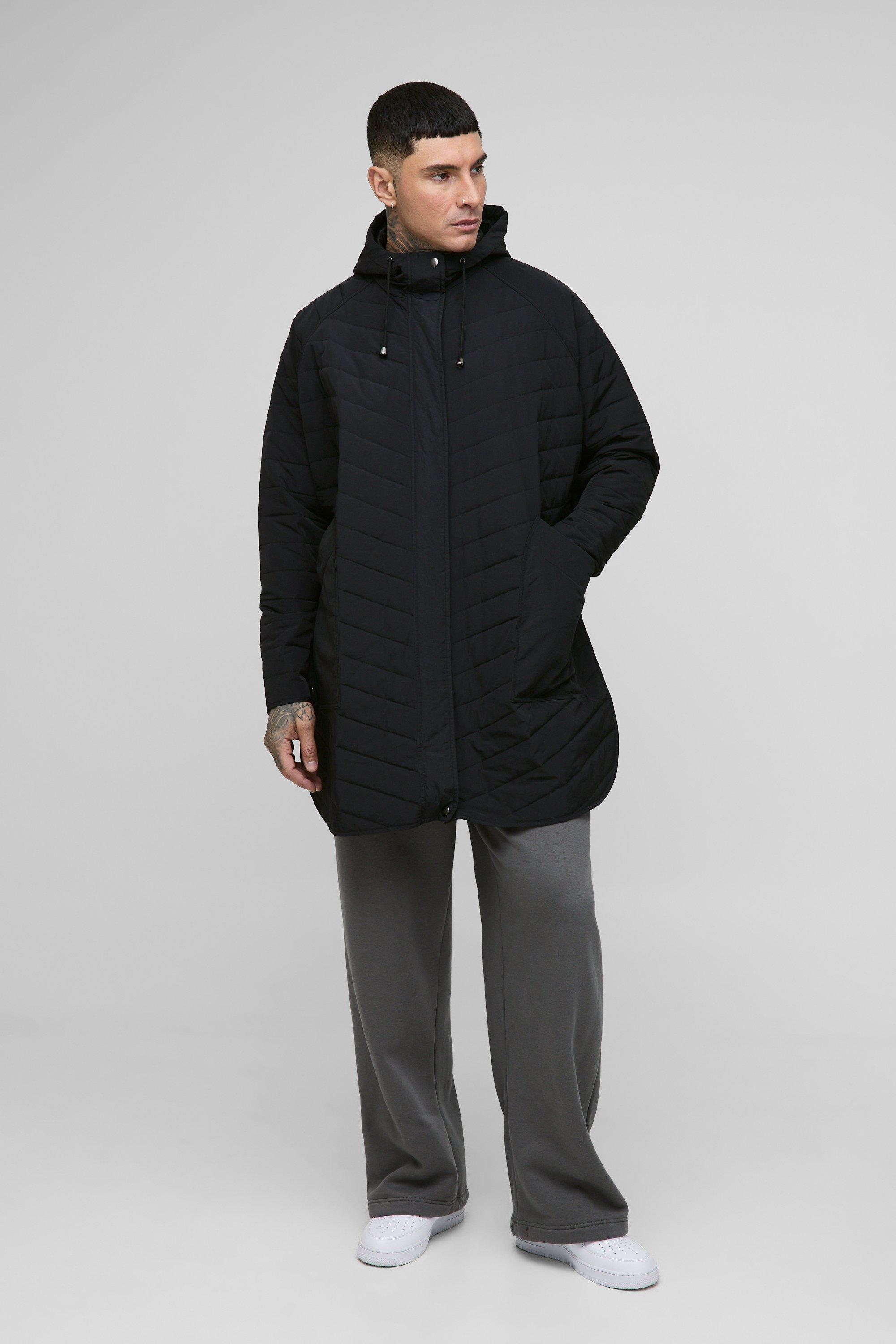 Mens Black Tall Quilted Popper Side Oversized Festival Mac, Black