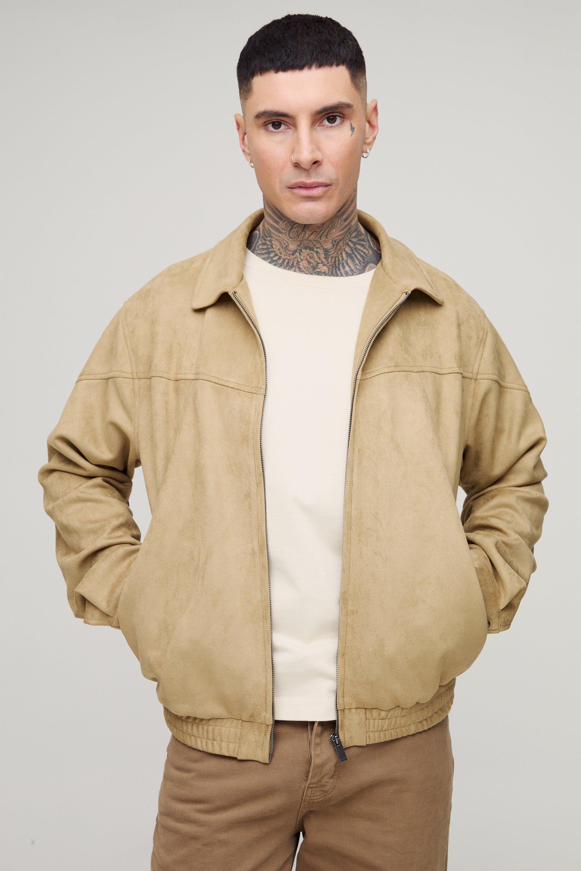 Giacca Tall stile Western in scamosciato sintetico con zip, Beige
