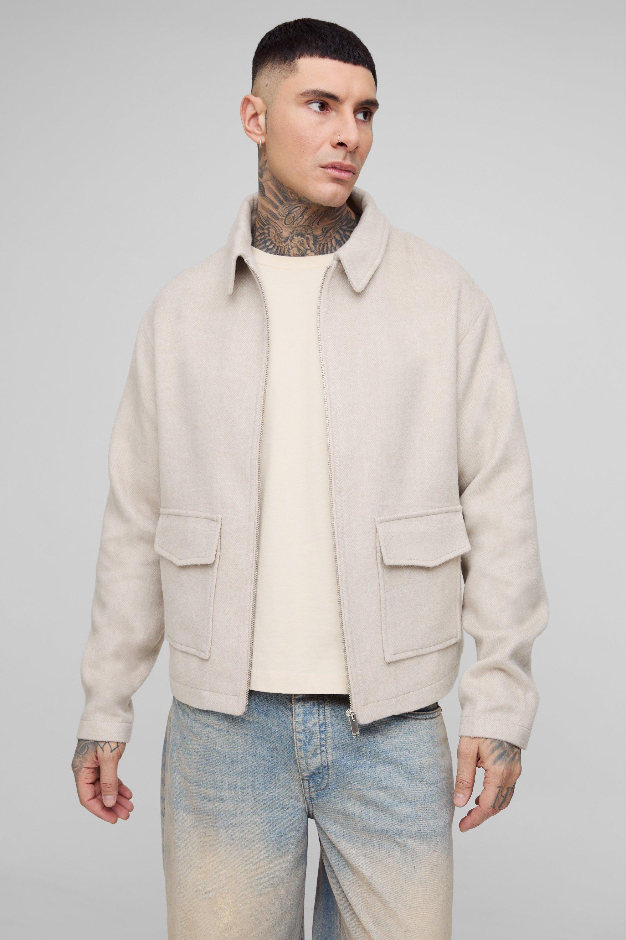 Sovracamicia Tall squadrata spazzolata a spina di pesce, Beige