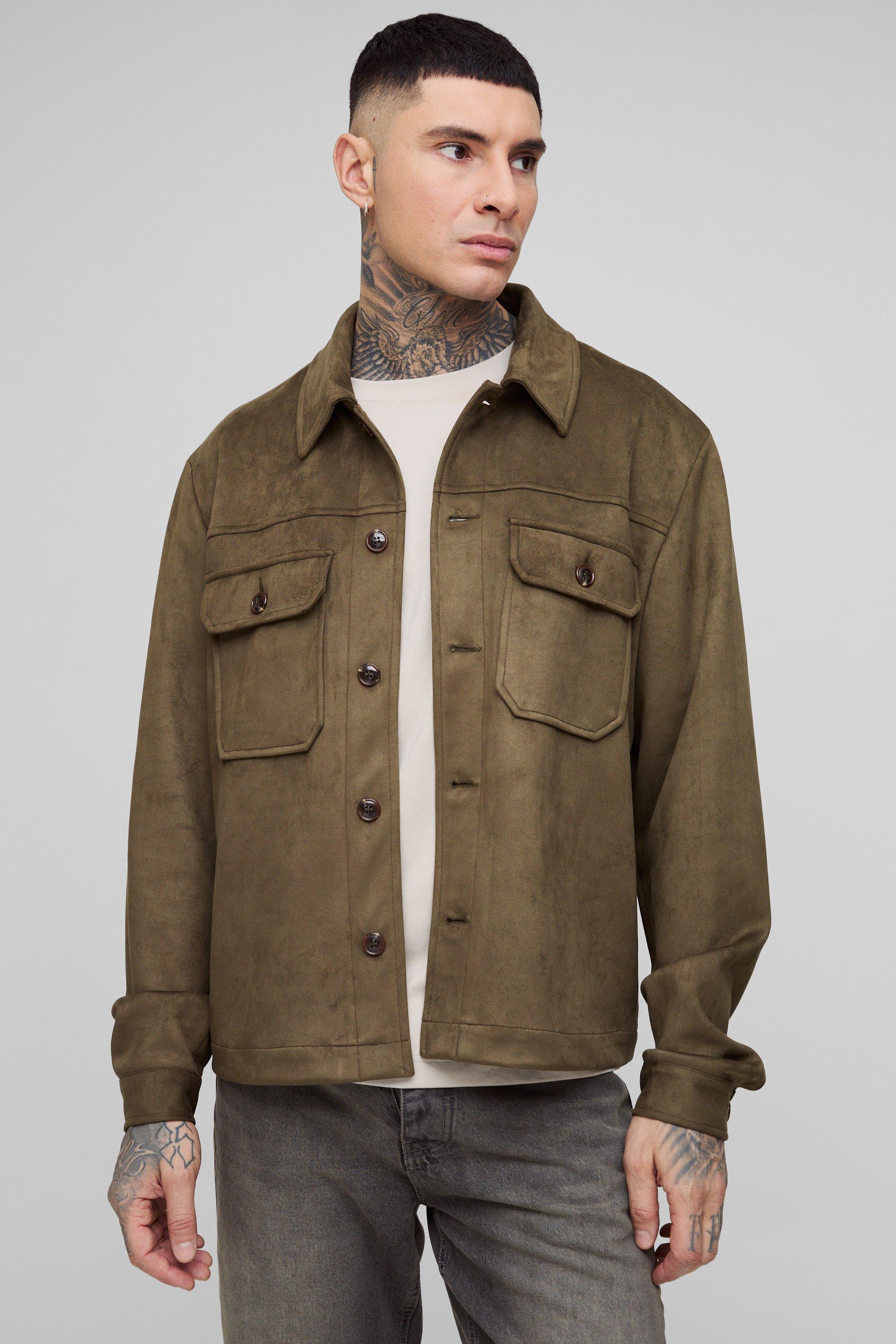 Shacket Cargo Tall in scamosciato sintetico rivestito, Verde