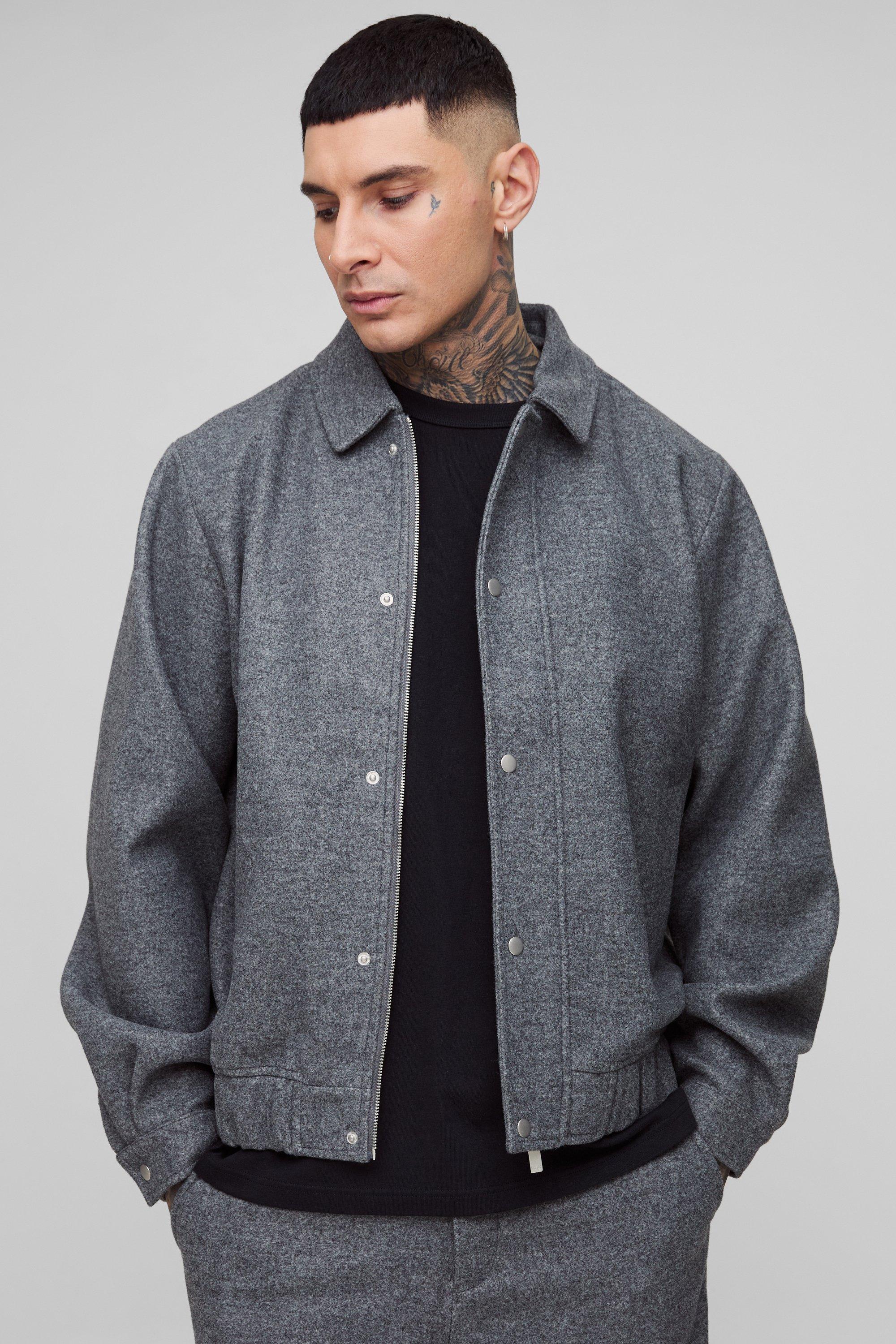 Giacca Bomber Tall oversize stile Harrington in tessuto melton, Grigio