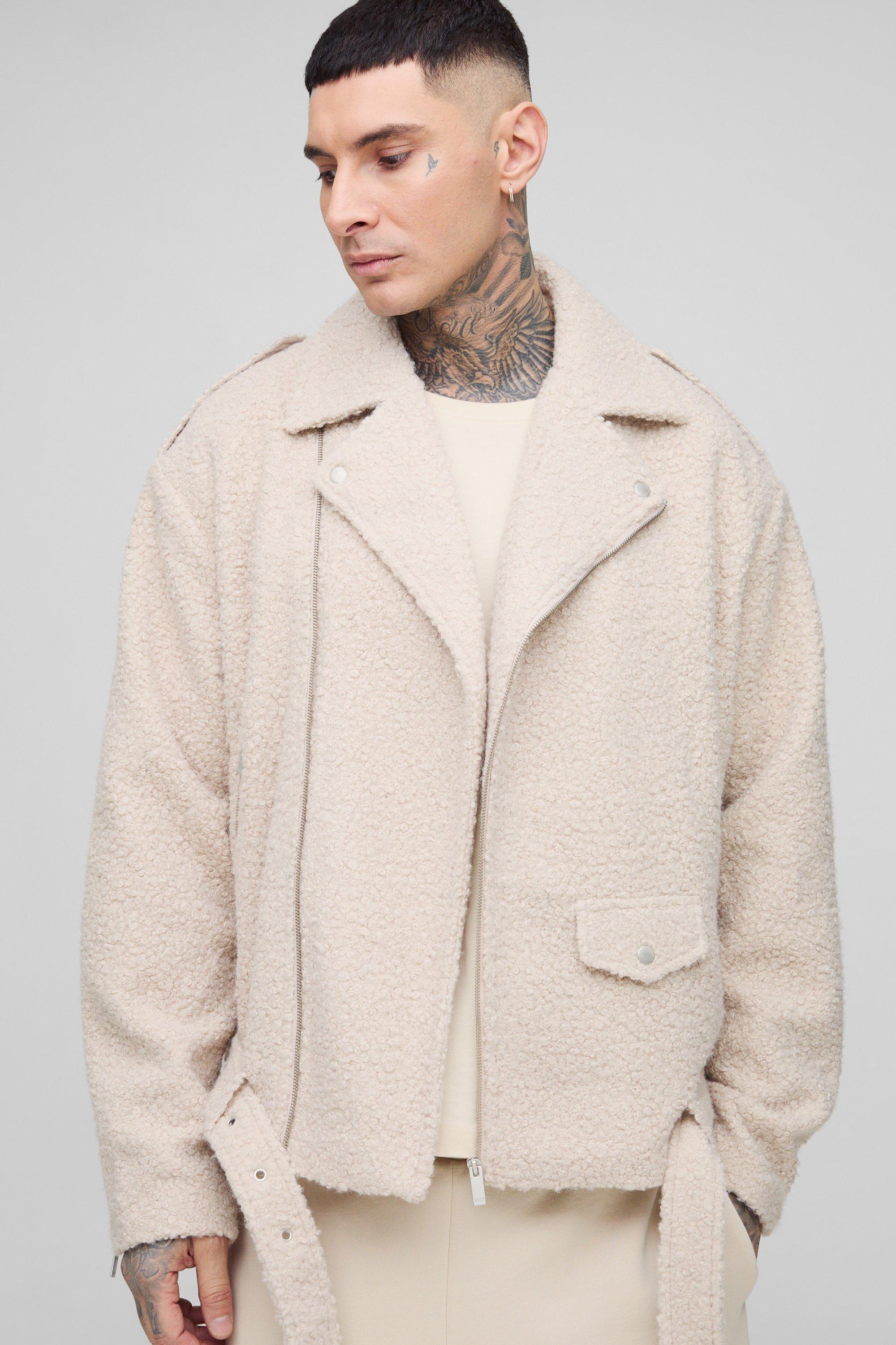 Boohoo Tall Oversized Bouclé Biker Jas, Ecru