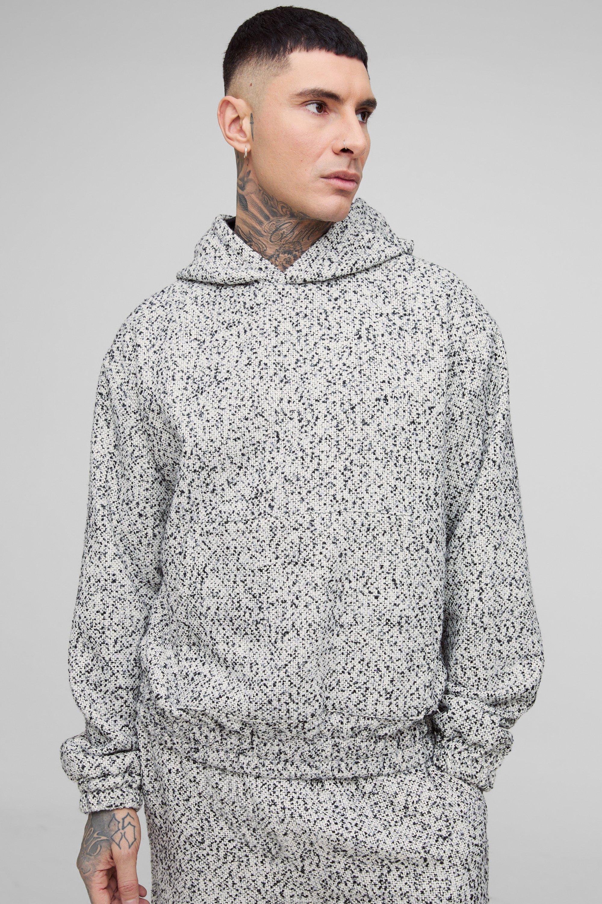 Felpa squadrata Tall oversize in bouclé con cappuccio, Nero
