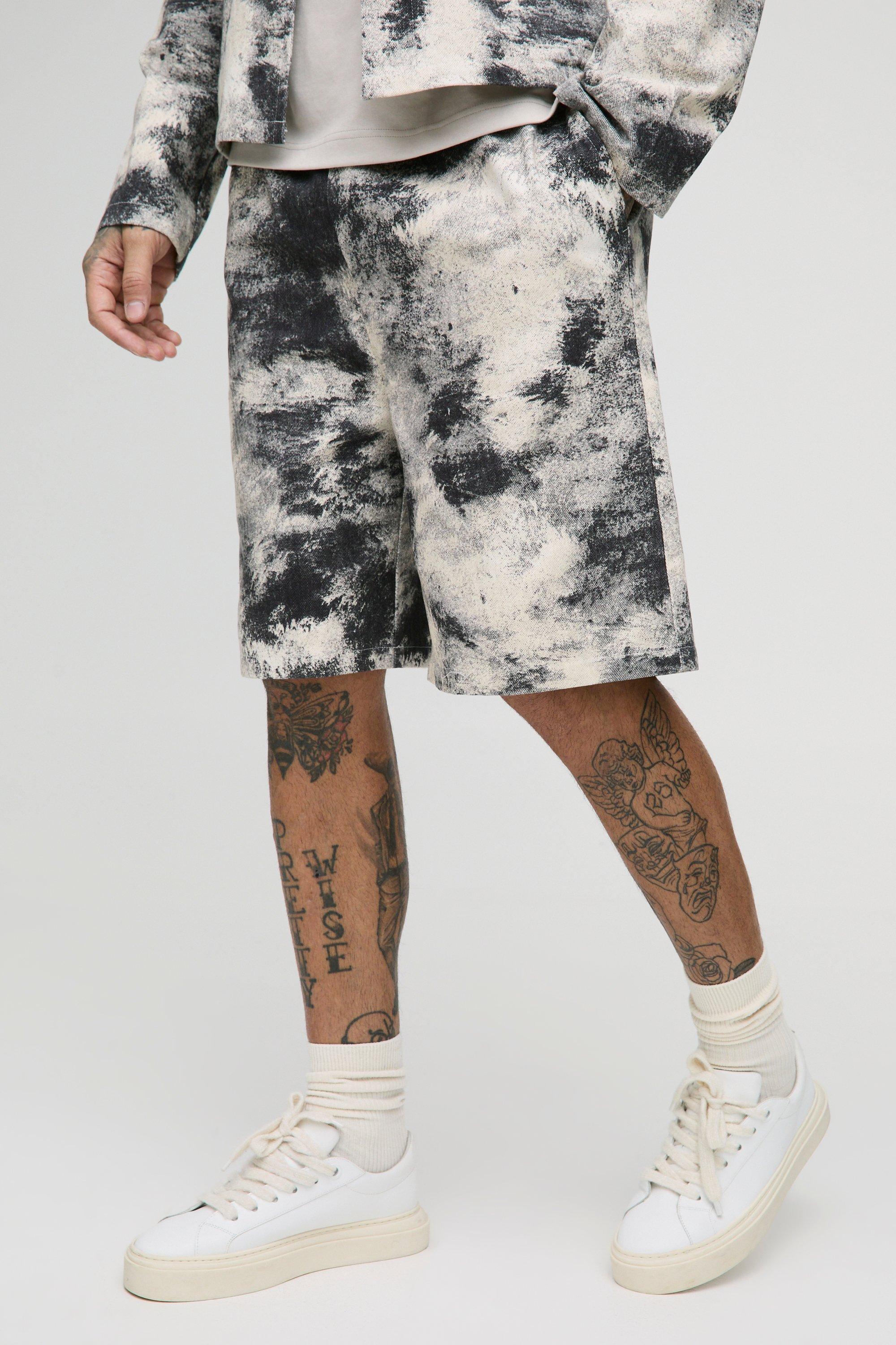 Pantaloncini rilassati Tall in twill con stampa astratta, Grigio