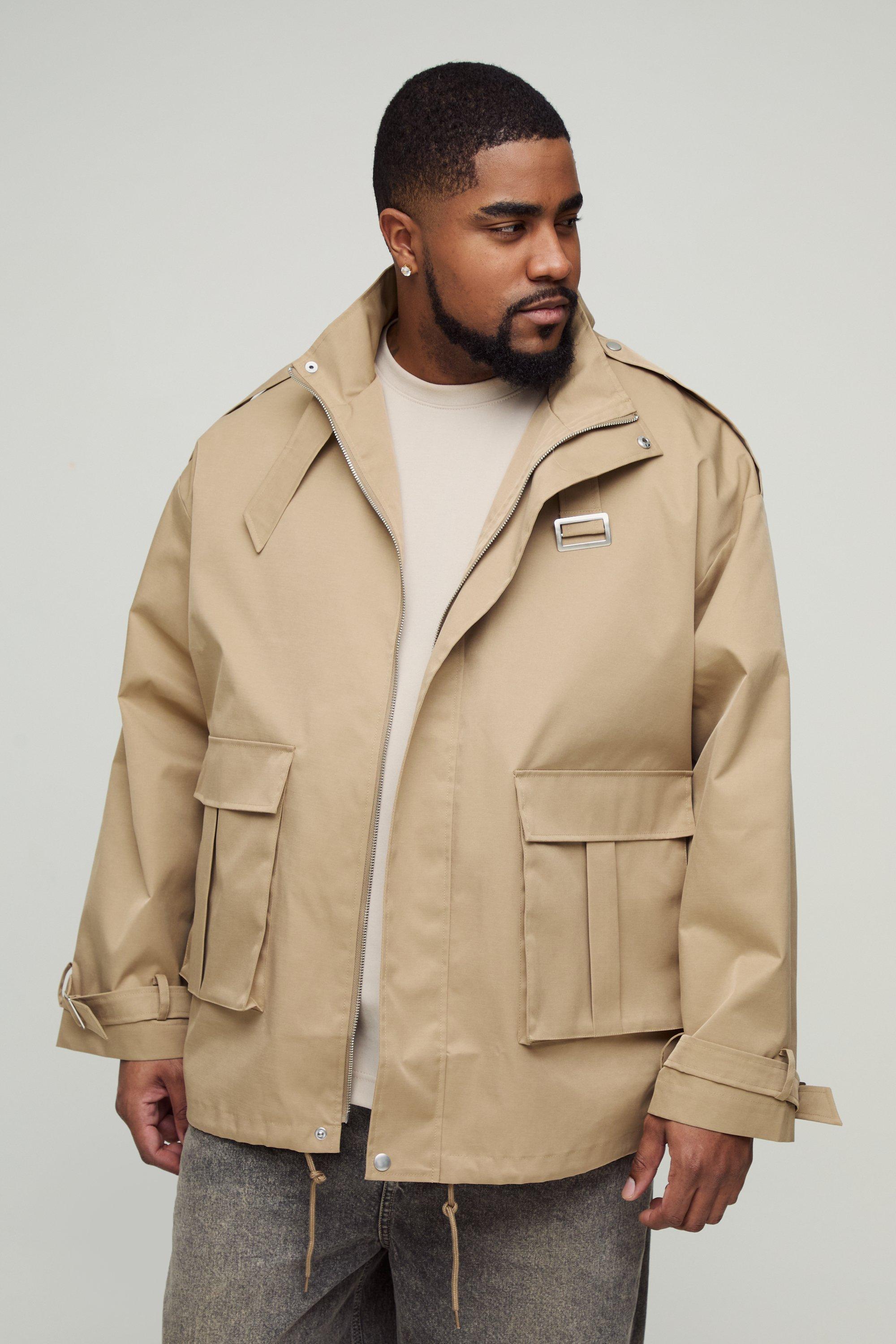 Cappotto Trench Plus Size squadrato oversize stile Cargo, Beige