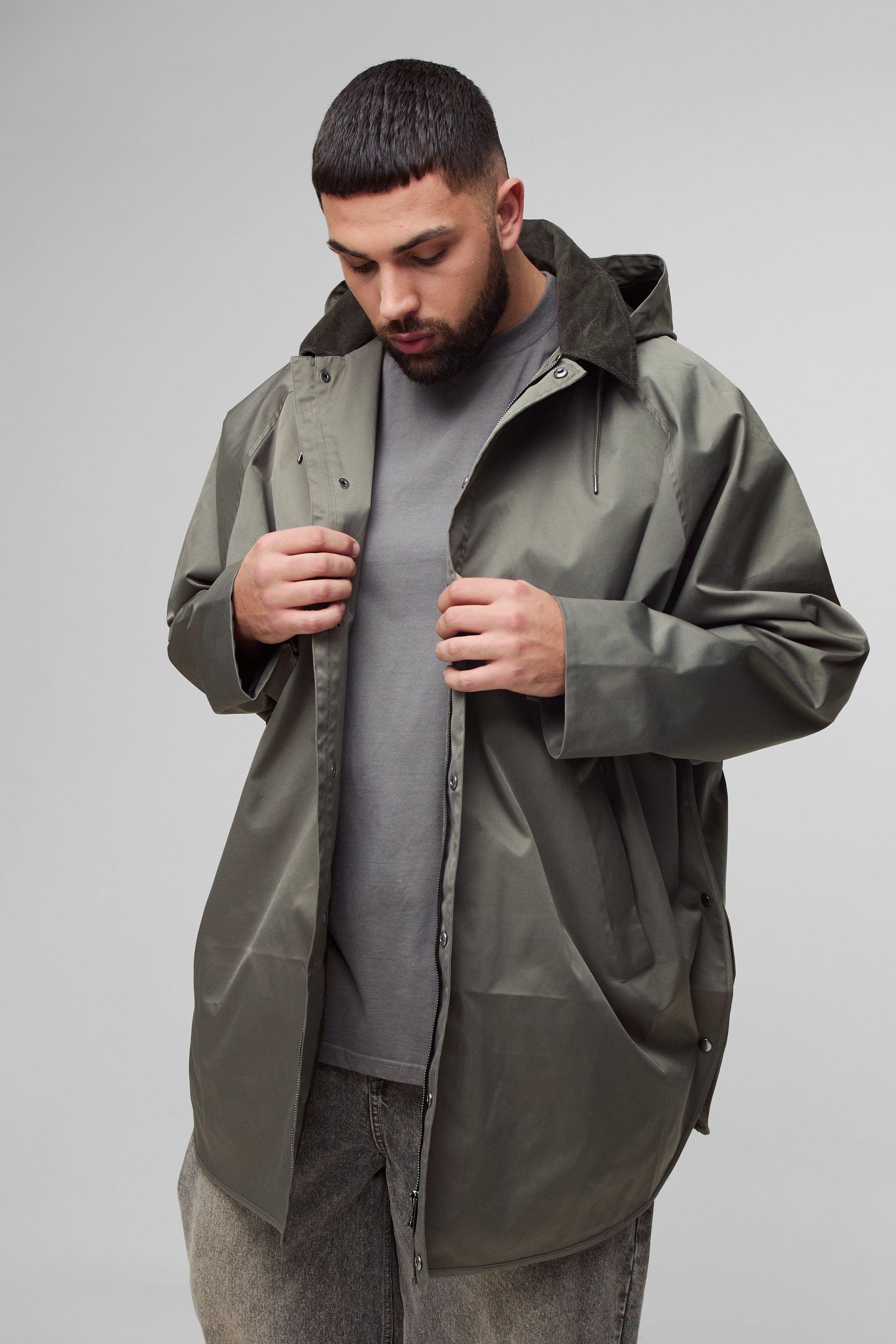 Parka Plus Size con colletto in velluto a coste e cappuccio, Verde