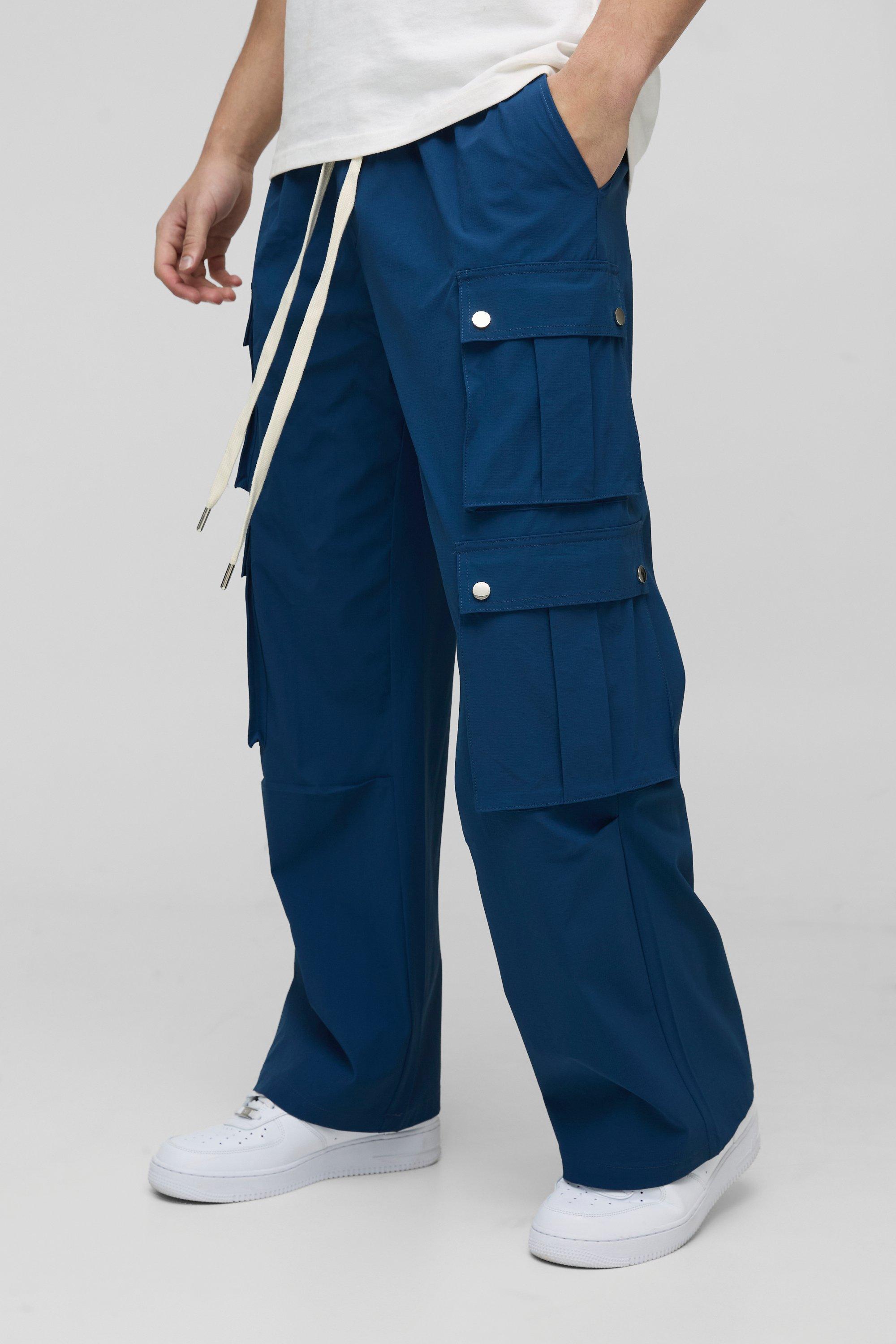 Pantaloni a gamba ampia in nylon ripstop con tasche Cargo, Navy