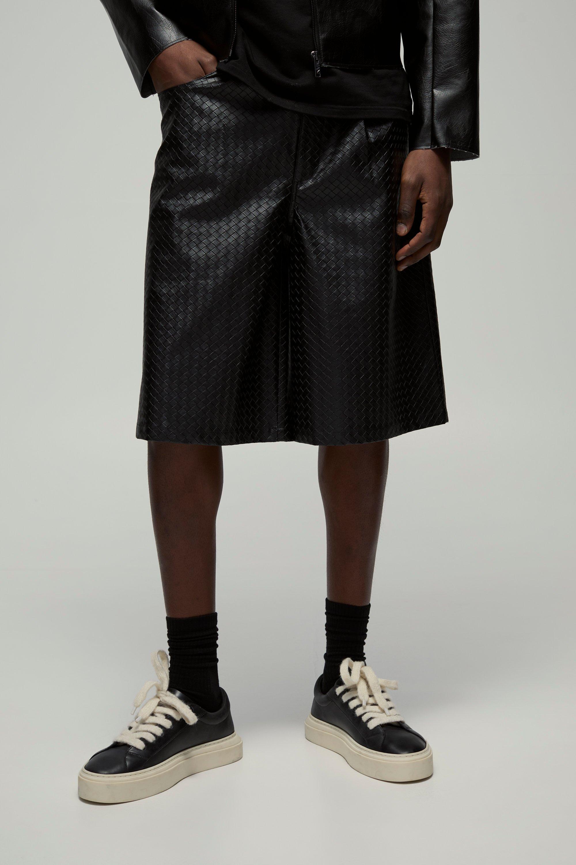 Pantaloni tuta in PU con trama in vita fissa, Nero