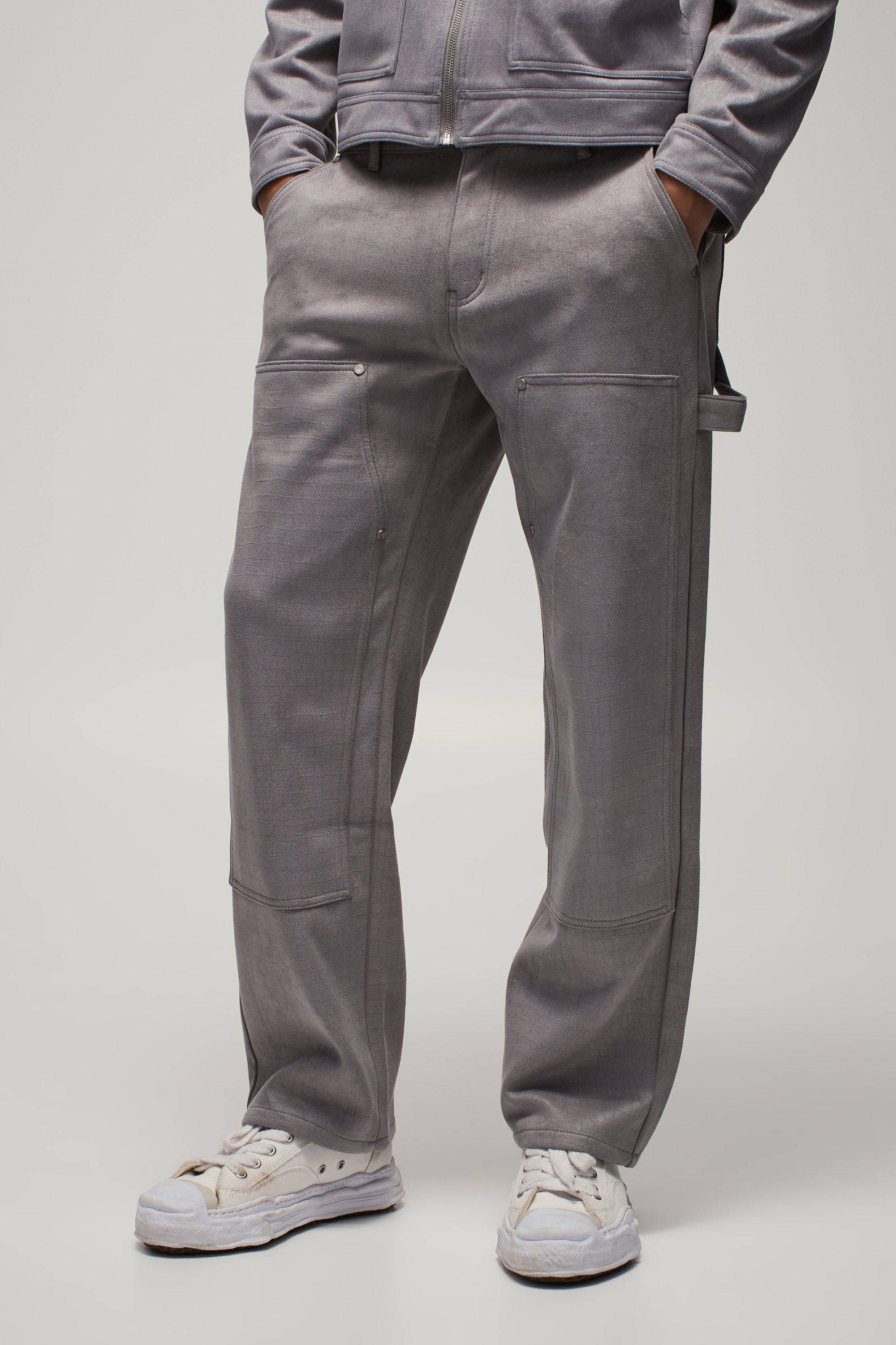 Pantaloni rilassati stile Carpenter in scamosciato effetto coccodrillo, Grigio