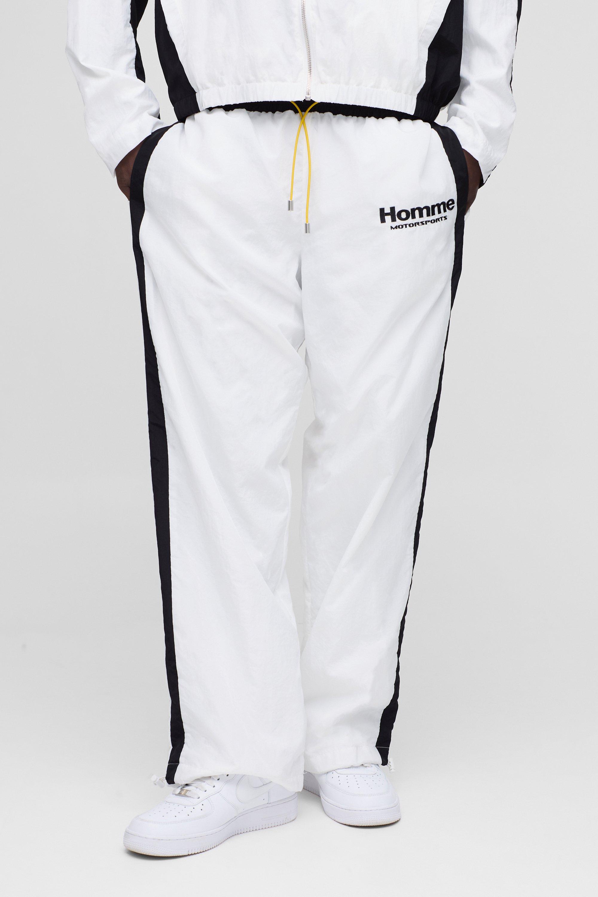 Mens White Elasticated Homme Parachute Trousers, White