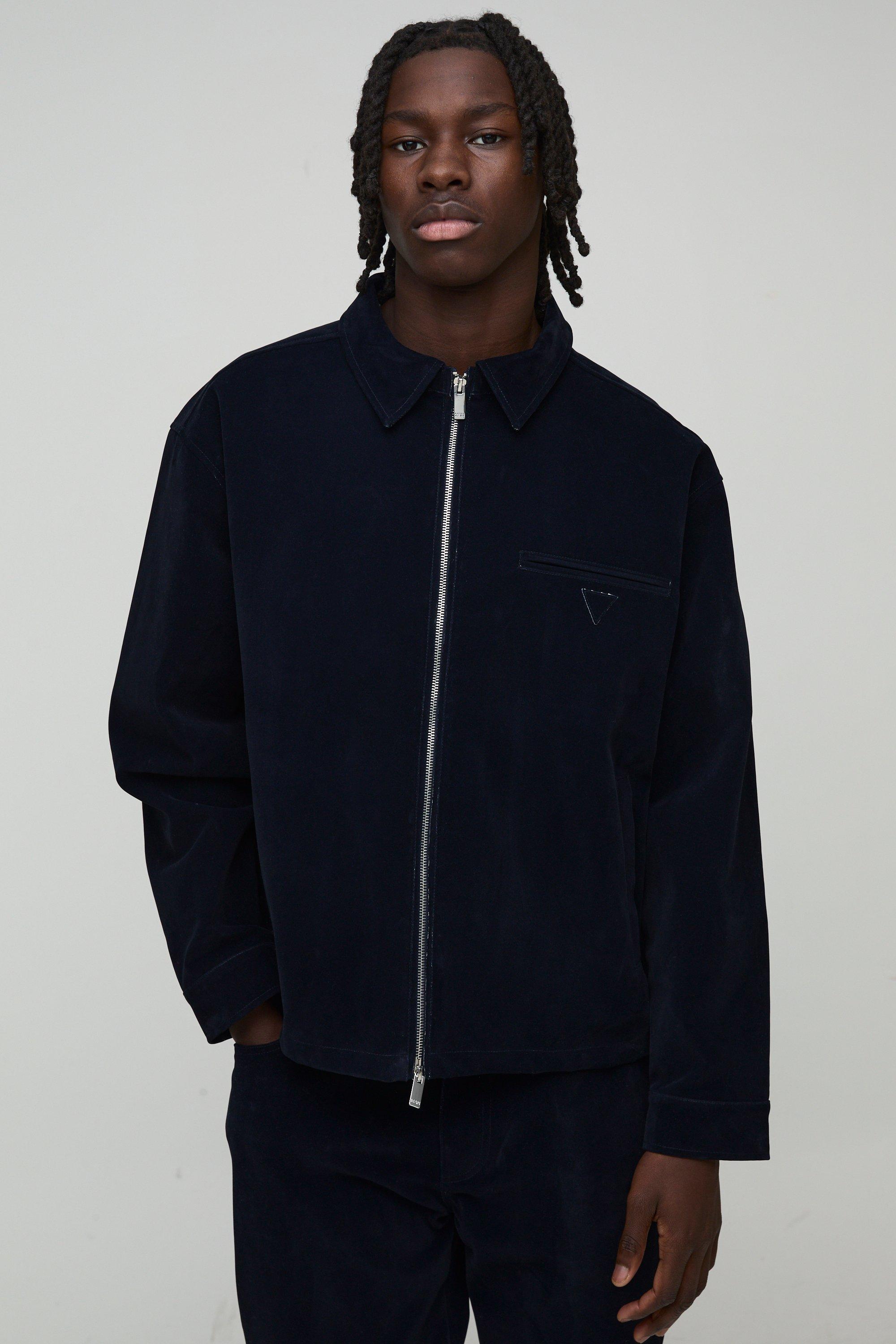 Sovracamicia in denim in velluto con zip, Navy