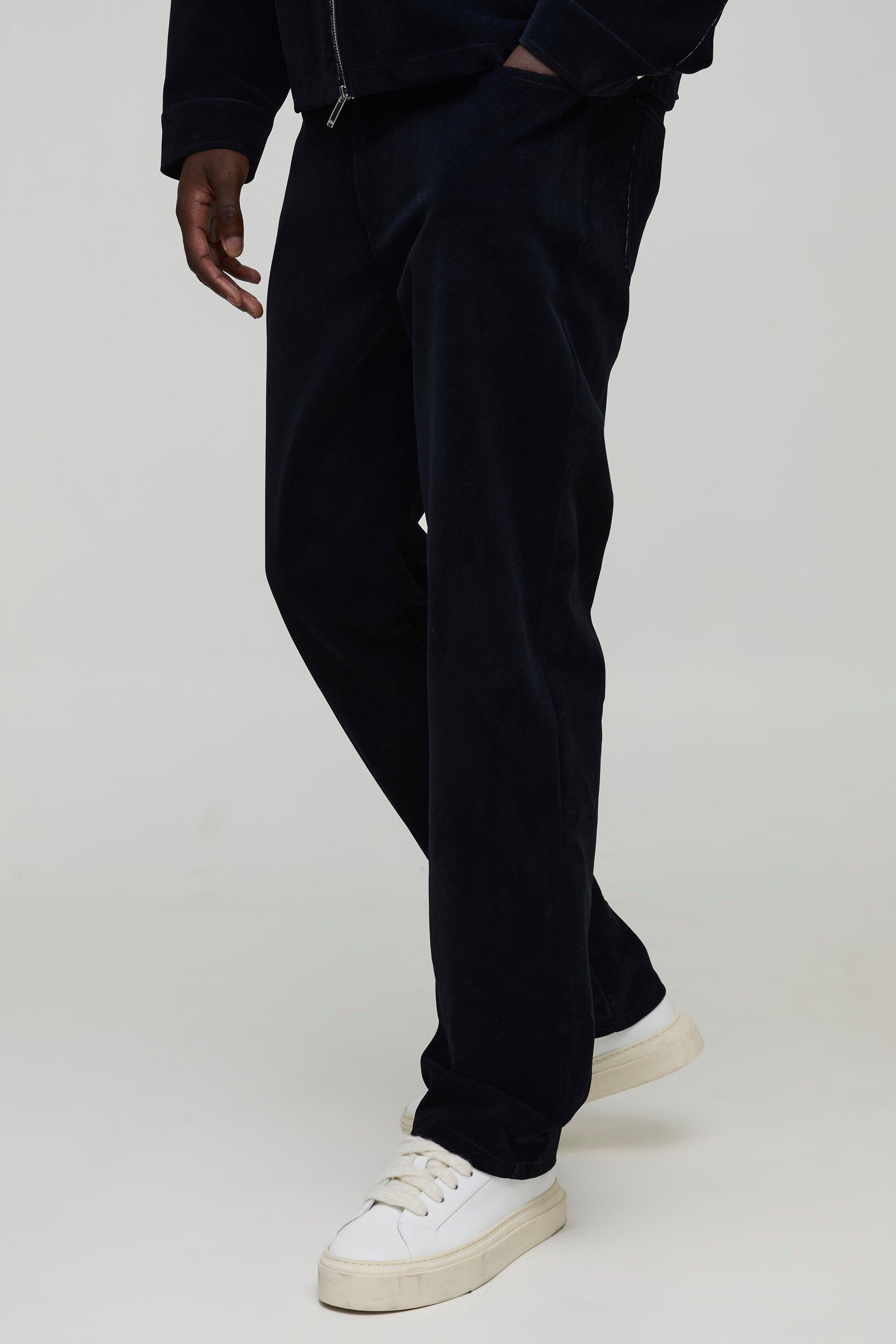 Mens Navy Straight Leg Velvet Denim Jeans, Navy