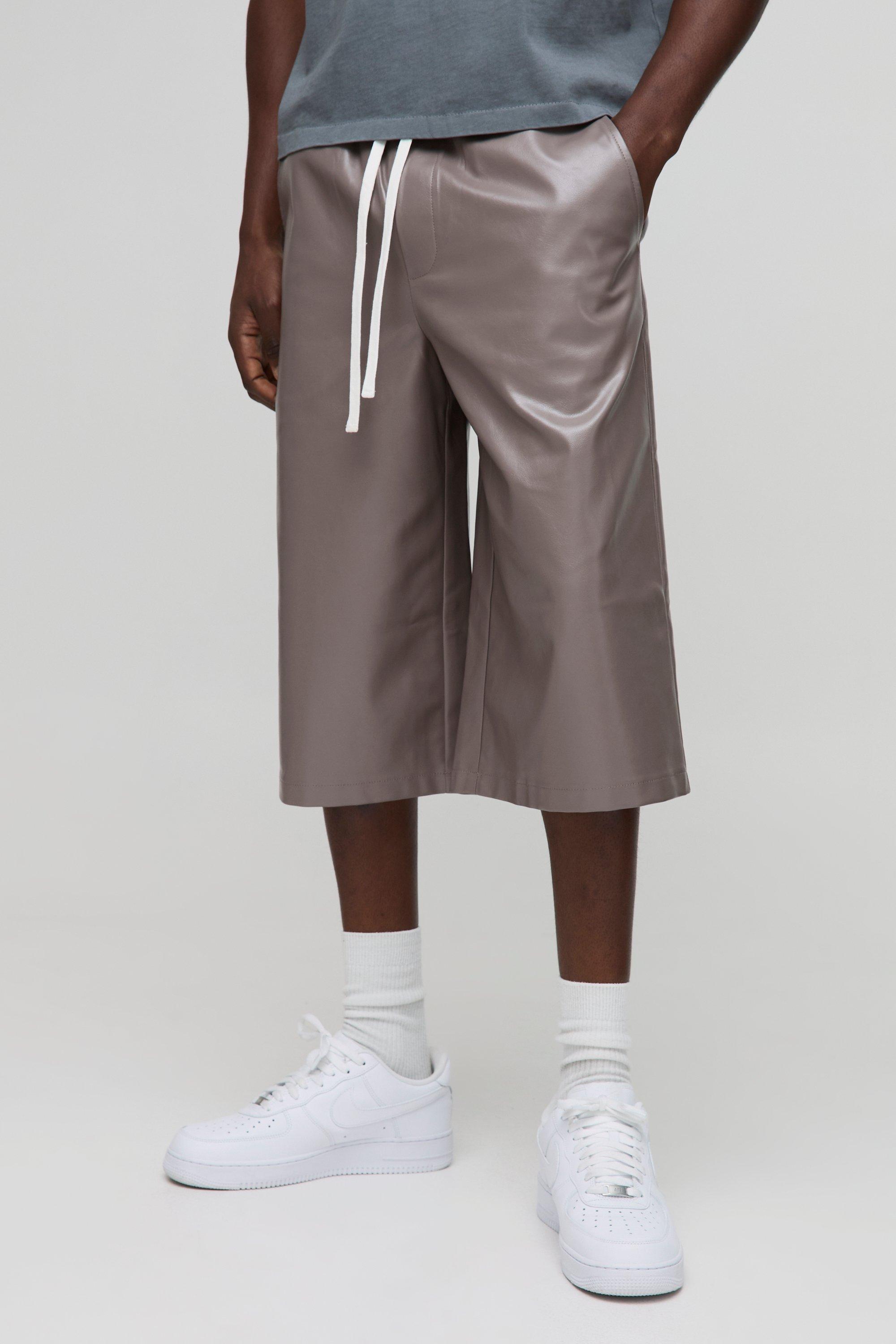 Pantaloncini lunghi elasticizzati in PU, Beige