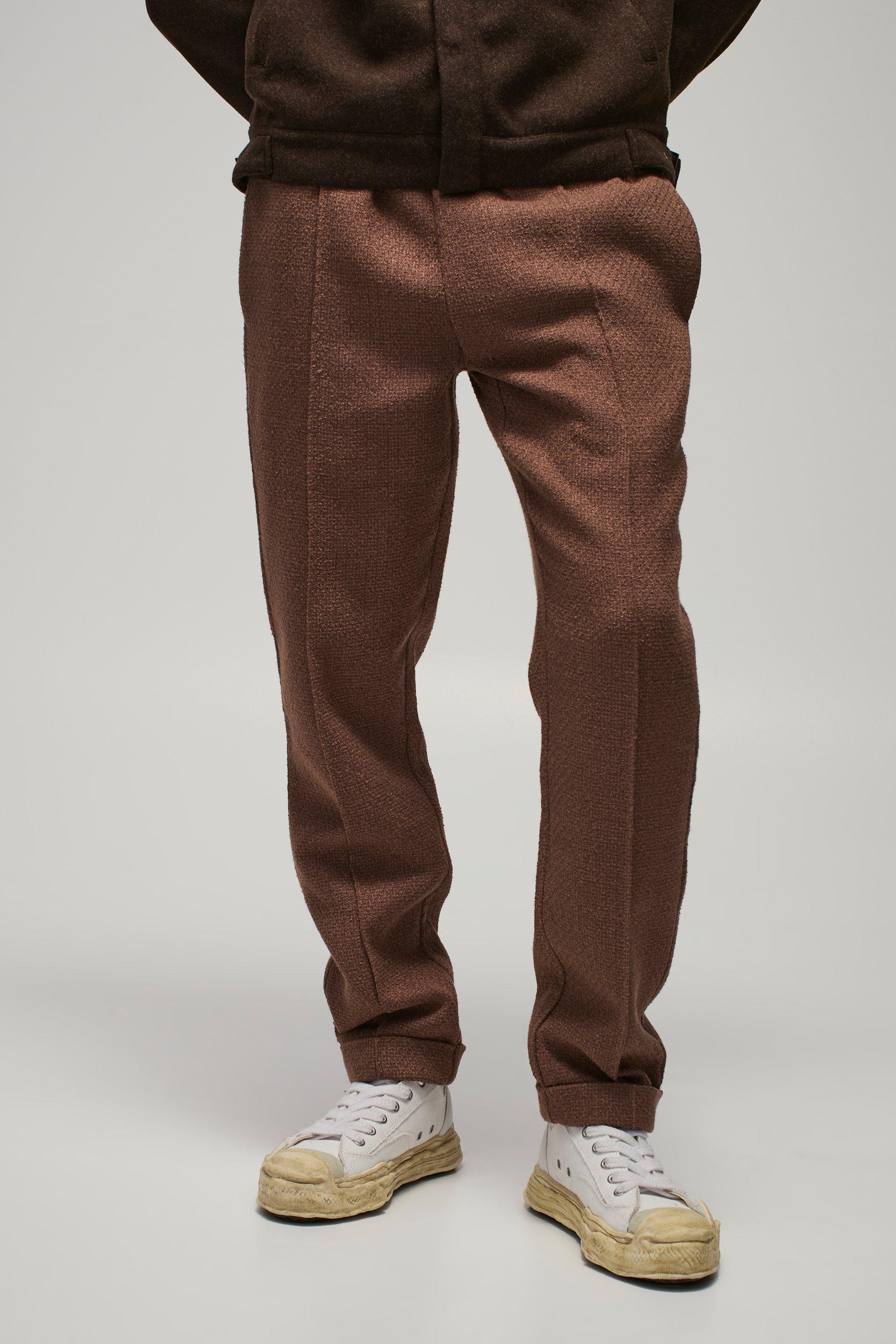 Pantaloni Affusolati Elasticizzati Con Nervature E Risvolti Sul Fondo, Beige