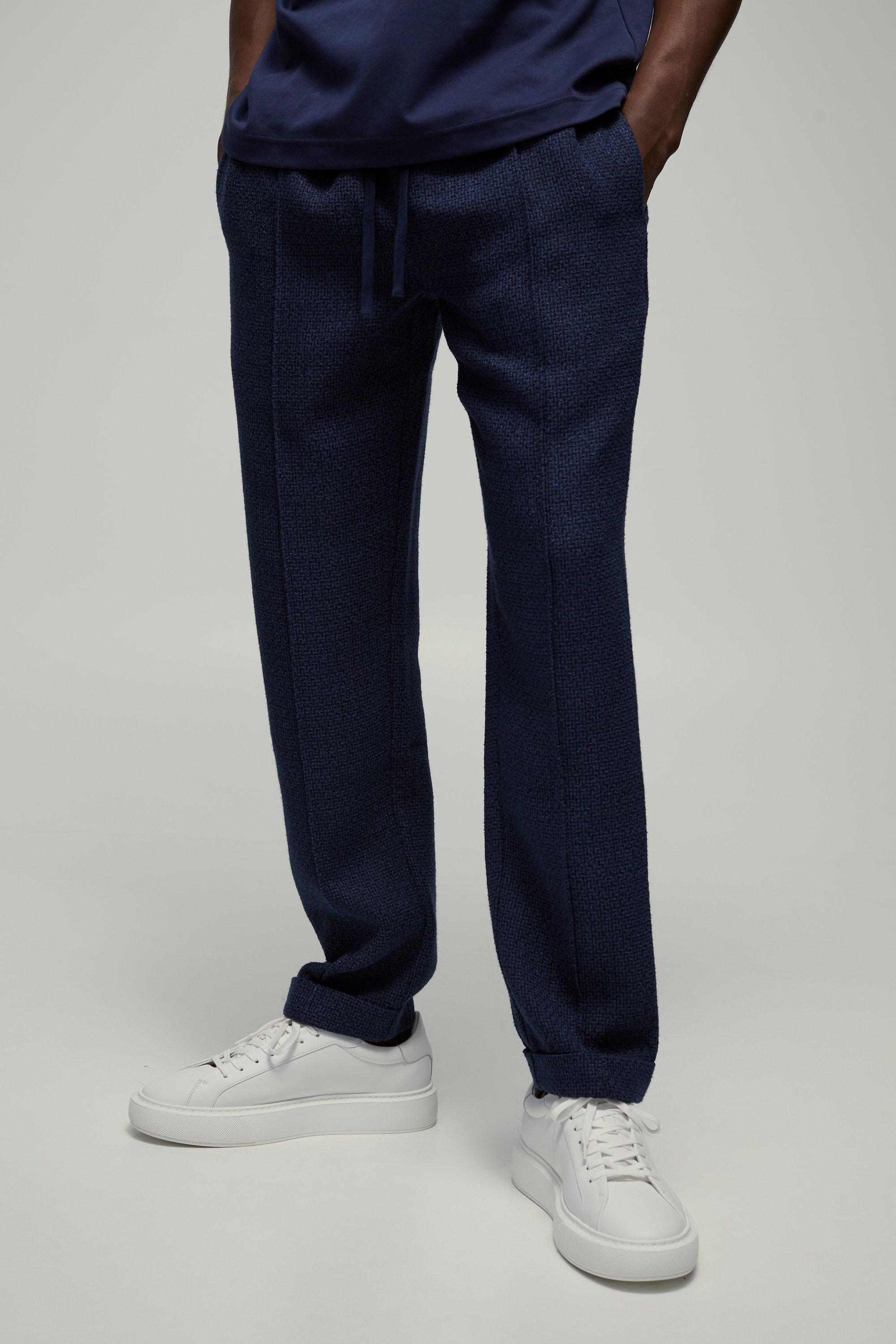 Pantaloni Affusolati Elasticizzati Con Nervature E Risvolti Sul Fondo, Azzurro