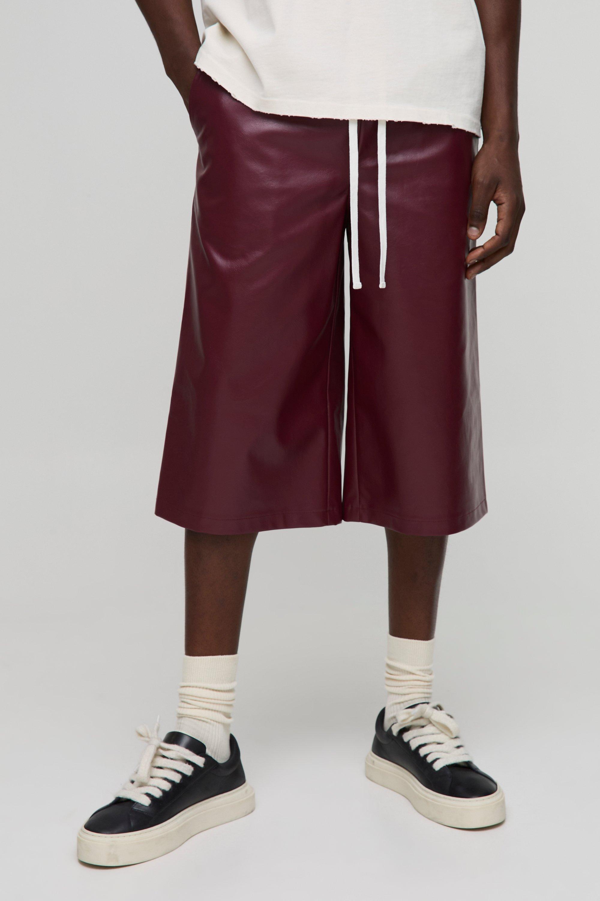 Pantaloncini lunghi elasticizzati in PU, Rosso