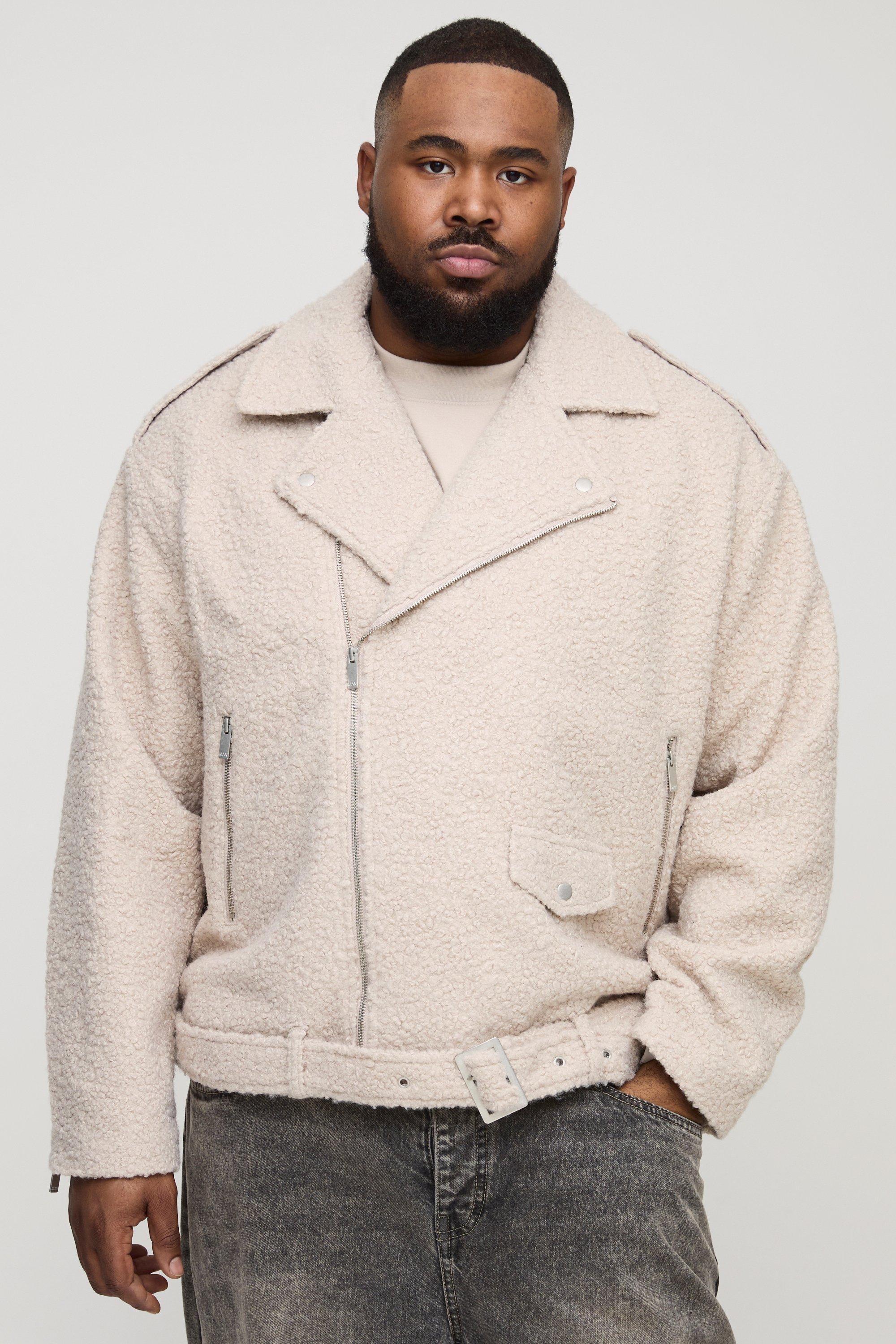 Boohoo Plus Oversized Bouclé Biker Jas, Ecru