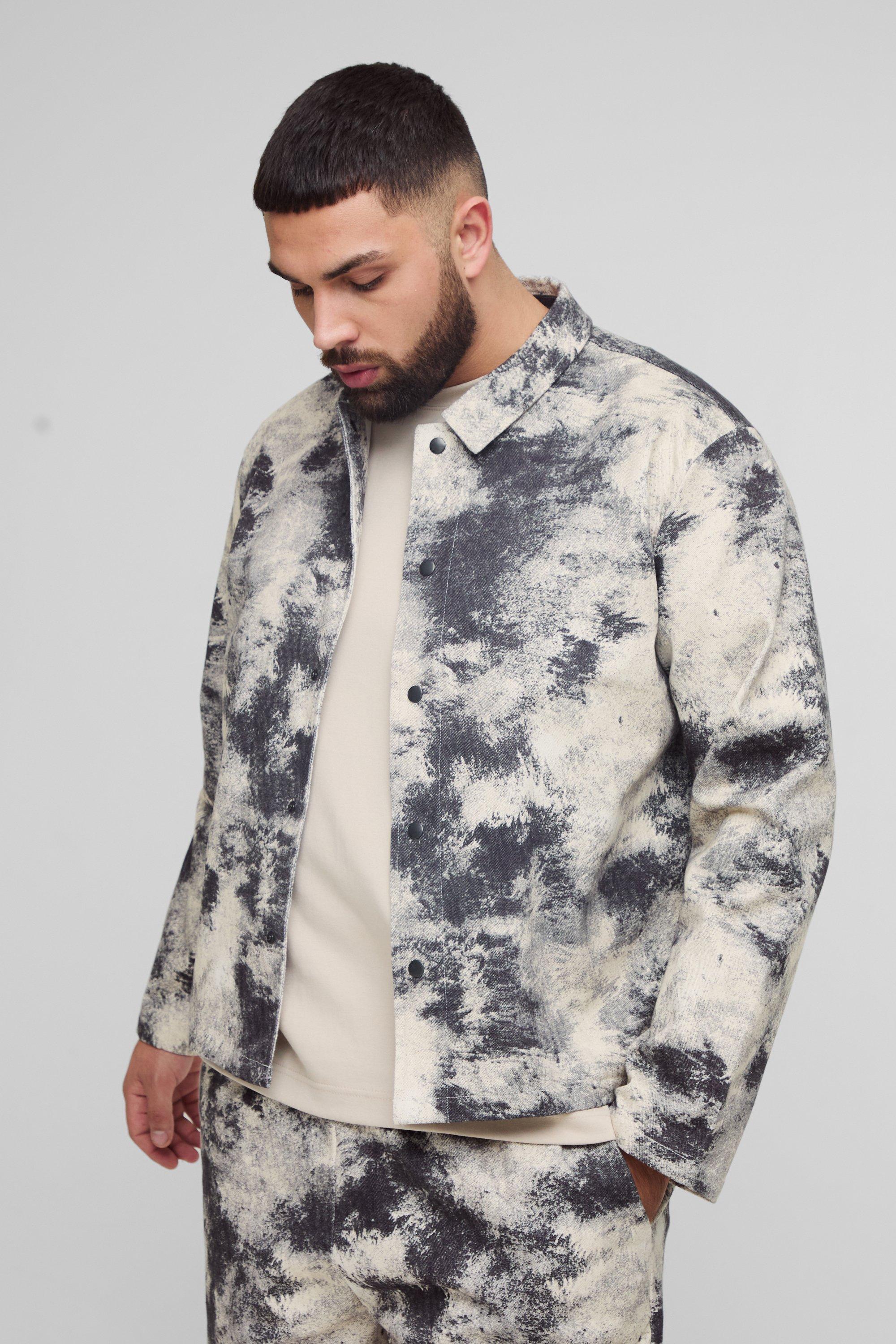Camicia Plus Size oversize in twill con stampa astratta, Grigio