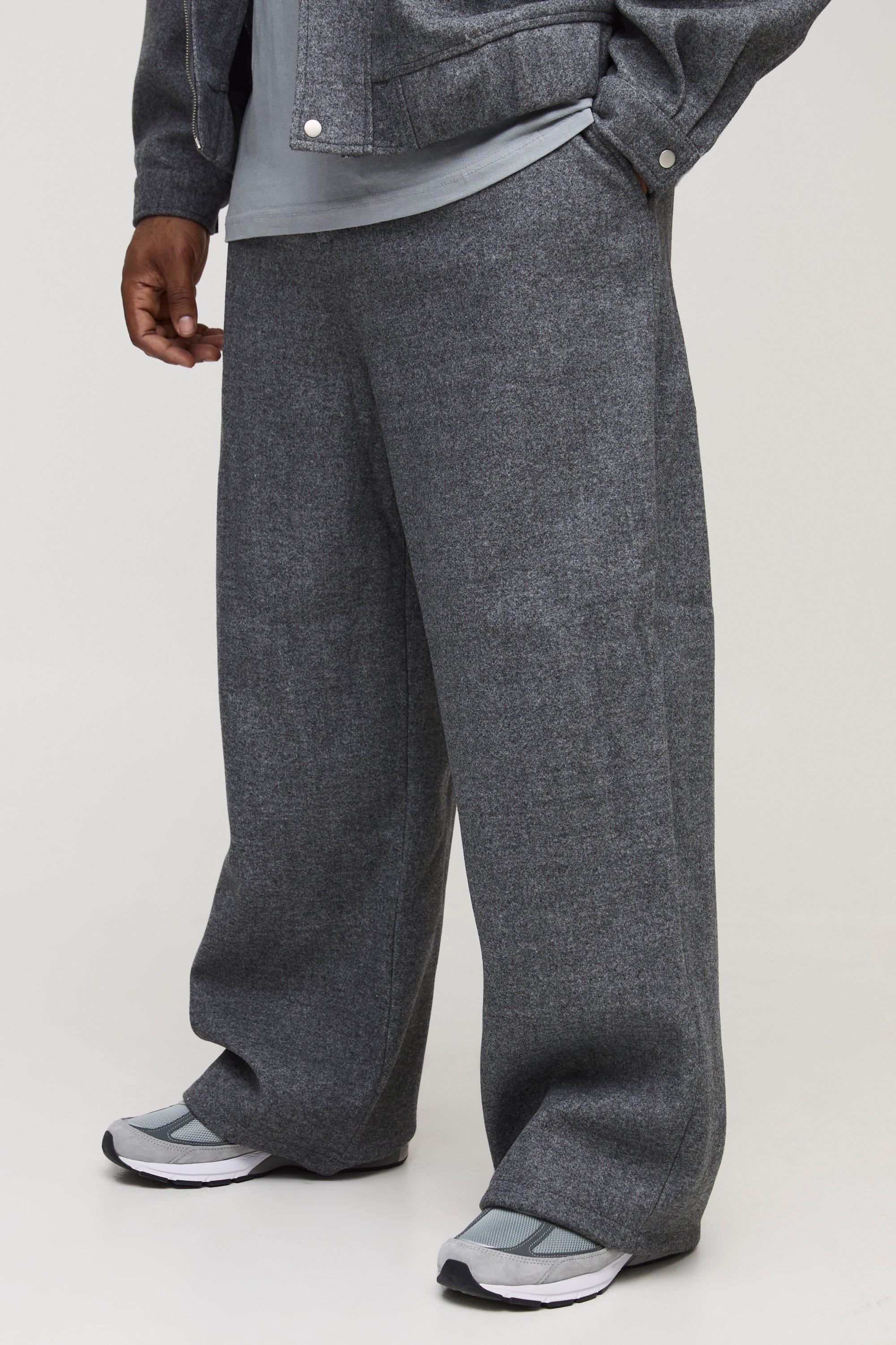 Mens Grey Plus Tailored Wide Leg Trousers, Grey