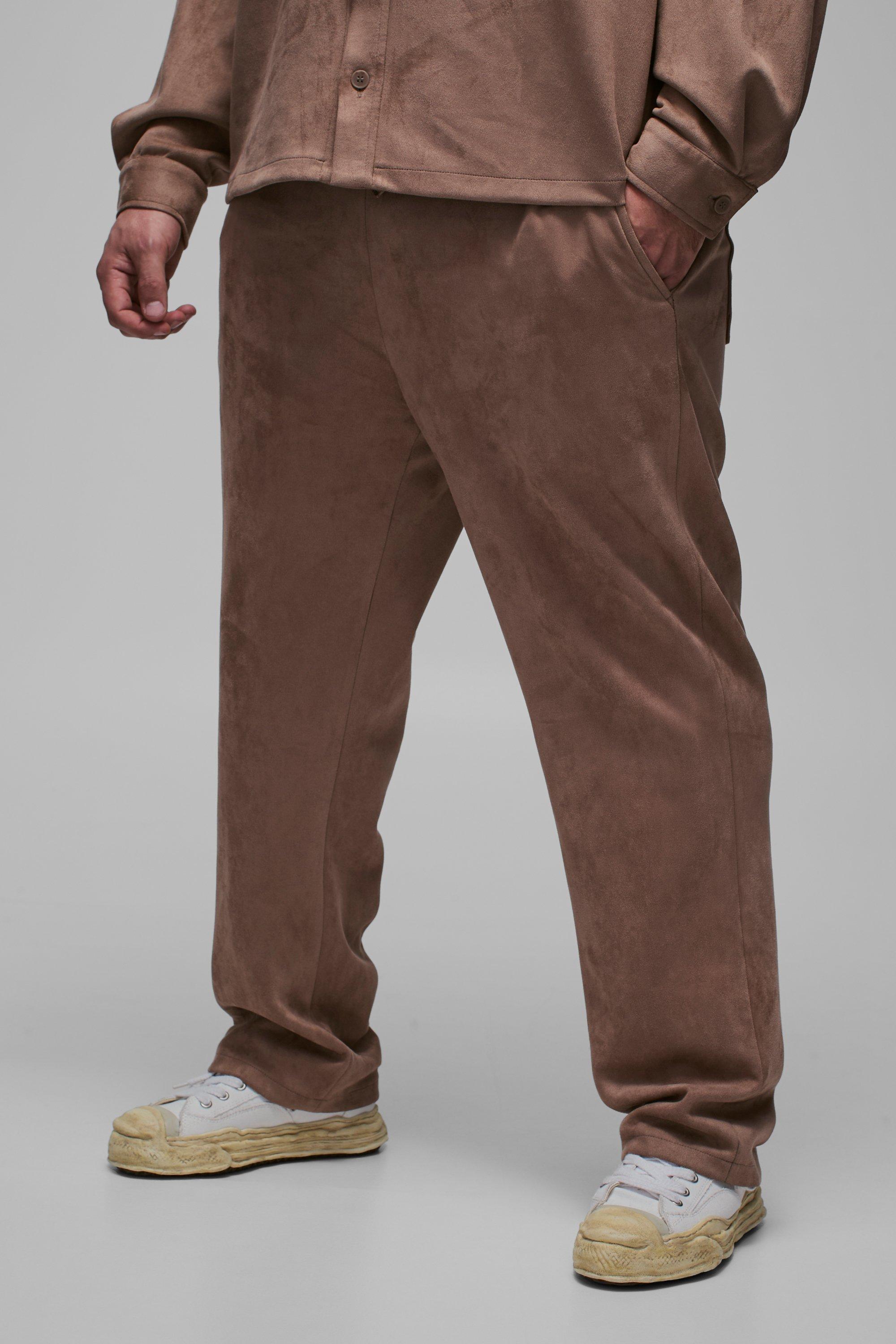 Pantaloni Plus Size in scamosciato sintetico con nervature e laccetti, Beige