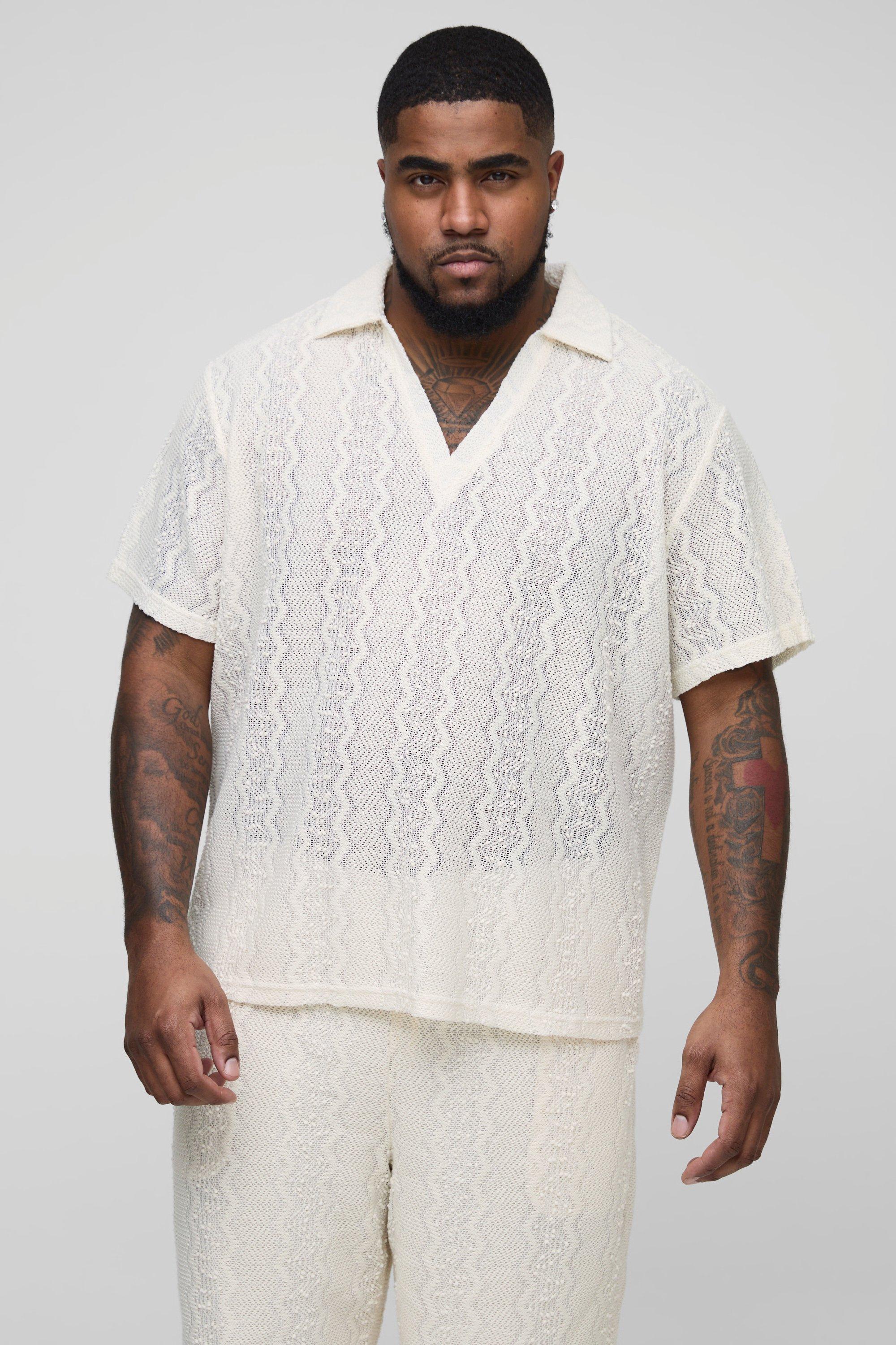 Camicia da Rugby Plus Size all'uncinetto a zig zag, Cream