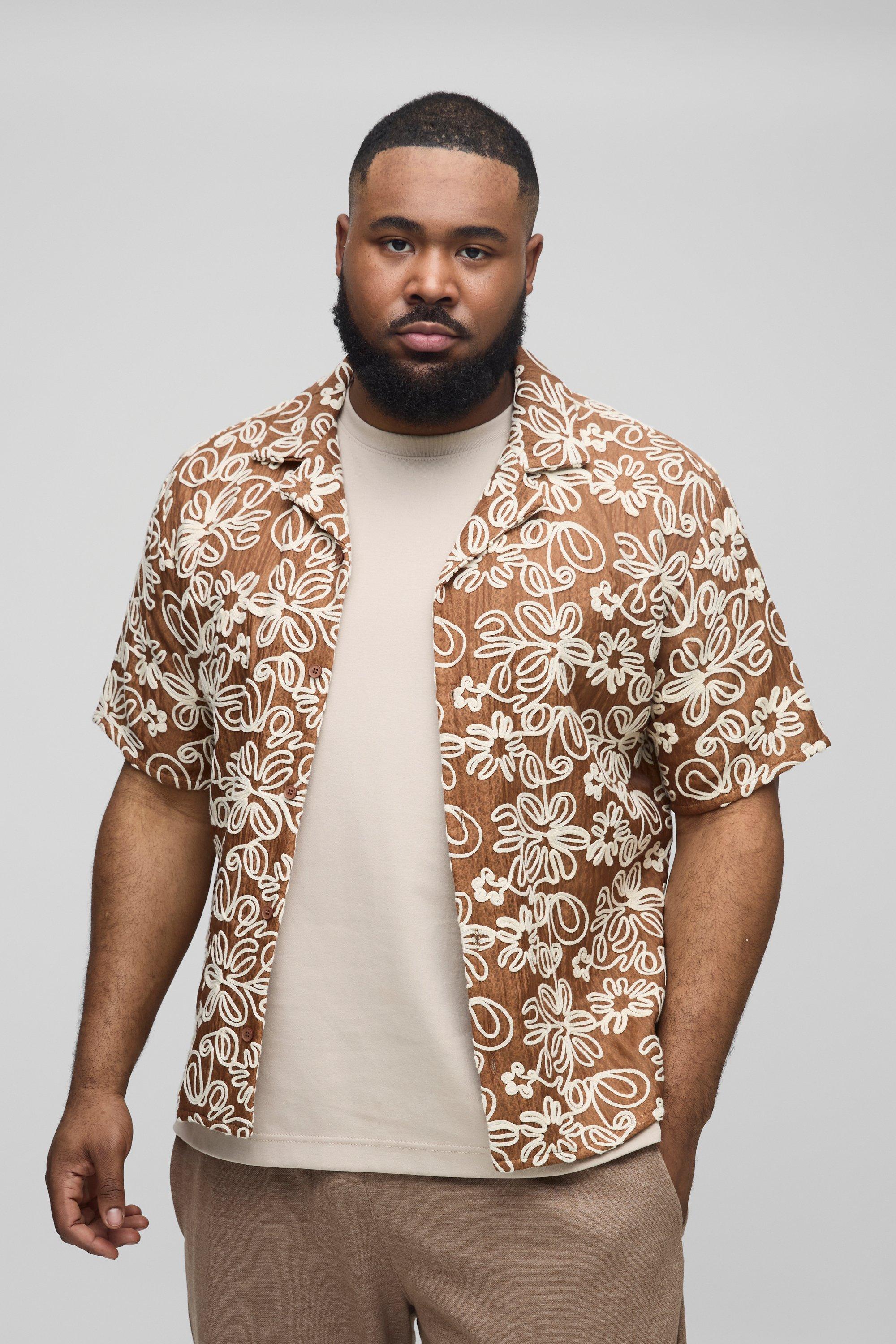 Camicia Plus Size in organza con applique, Brown
