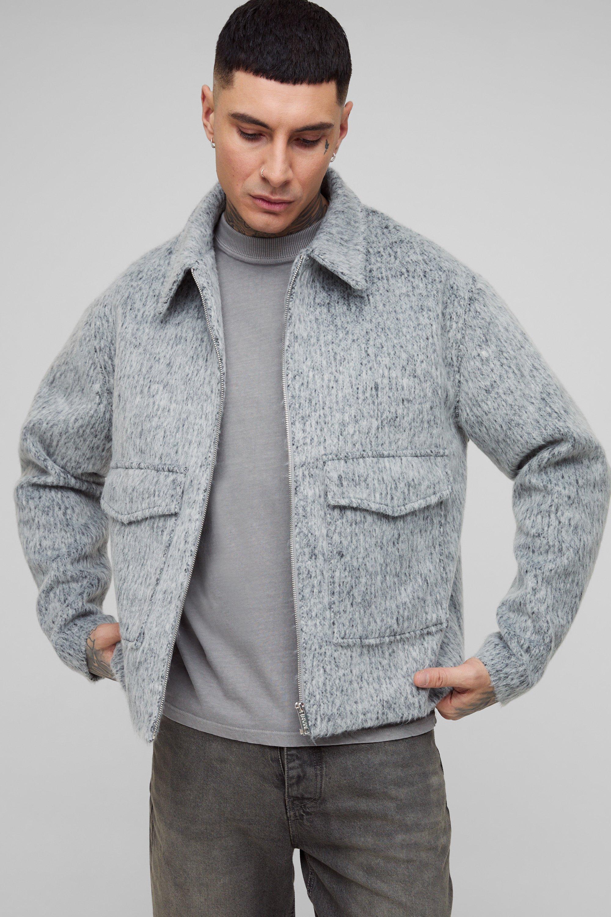 Giacca Cargo Tall Smart in misto lana con zip, Grigio