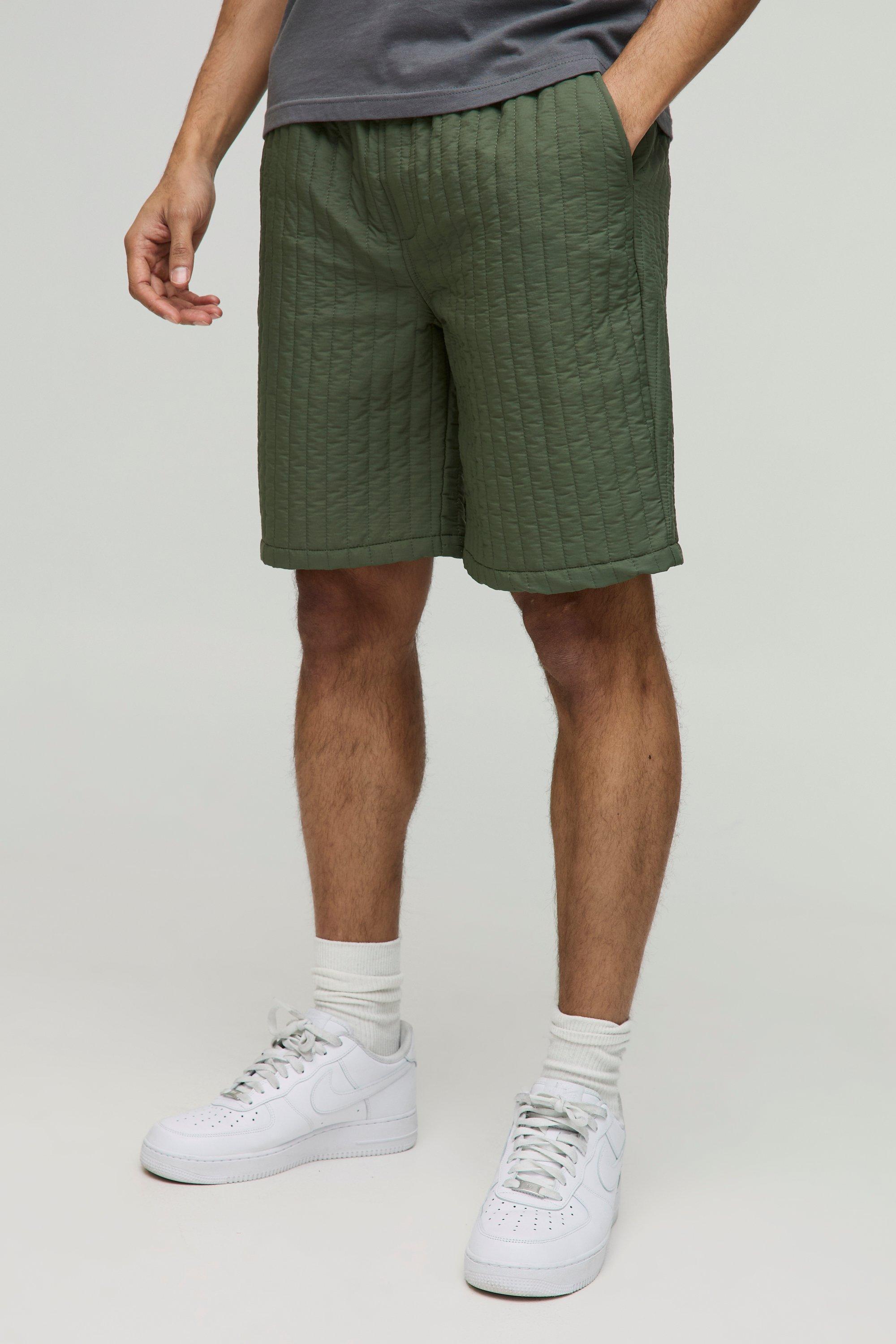 Pantaloncini Rilassati Elasticizzati In Nylon Trapuntato, Verde